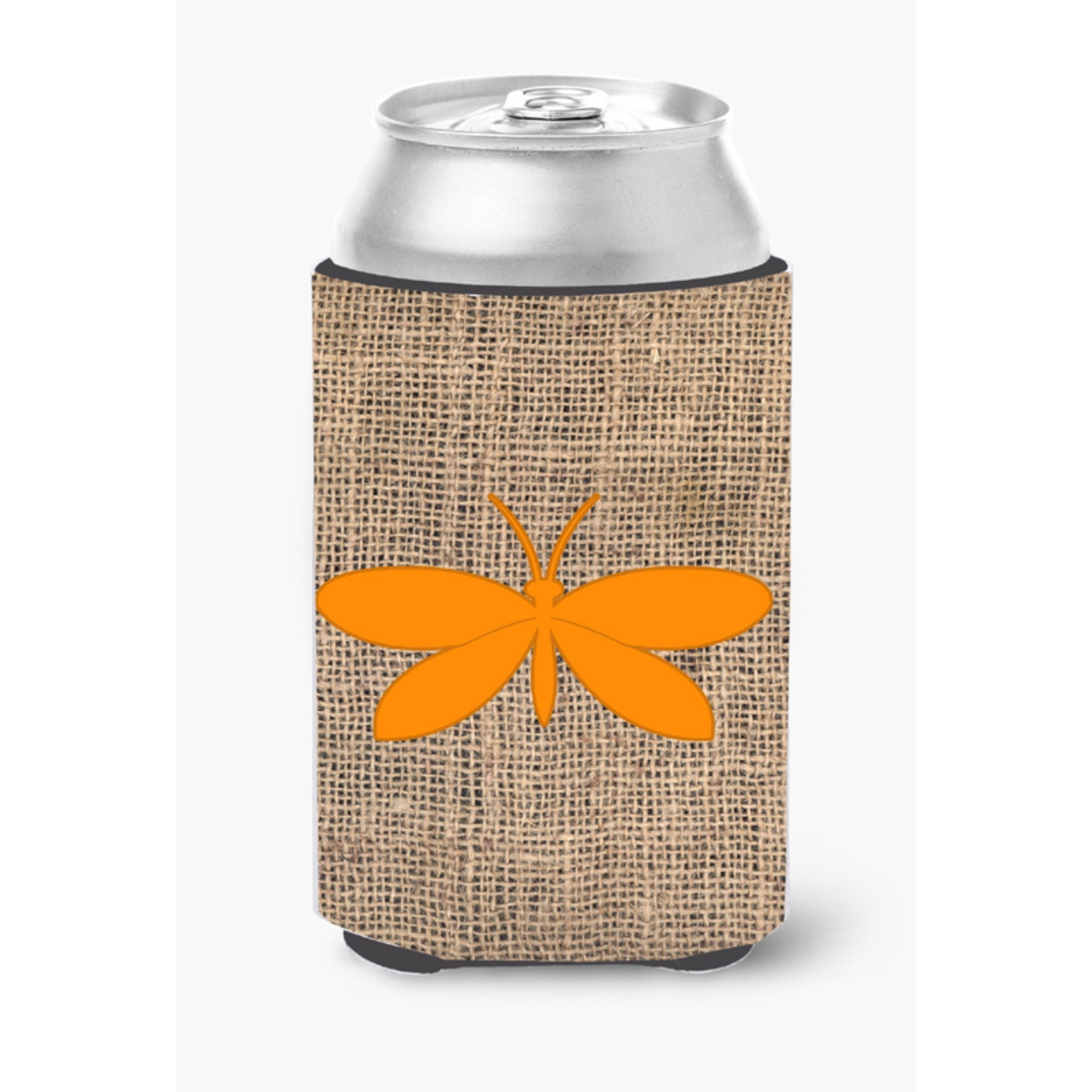 Moth Burlap and Orange Can or Bottle Beverage Insulator Hugger BB1055