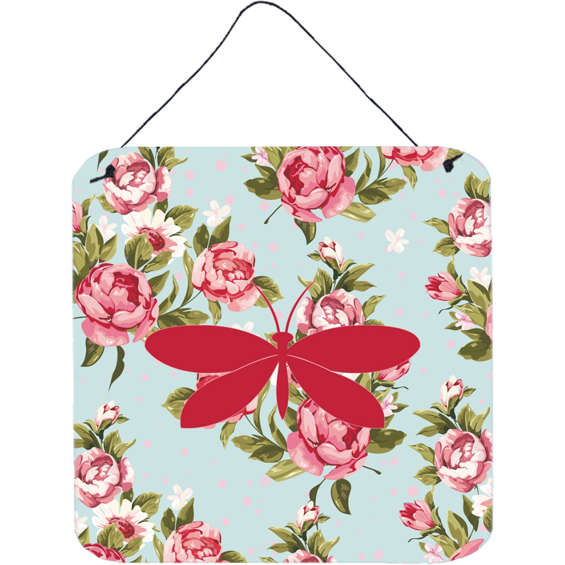 &quotCaroline's Treasures BB1055-RS-BU-DS66 Moth Shabby Chic Blue Roses Aluminum Metal Wall or Door Hanging Prints, 6 x 6"", Multicolor"