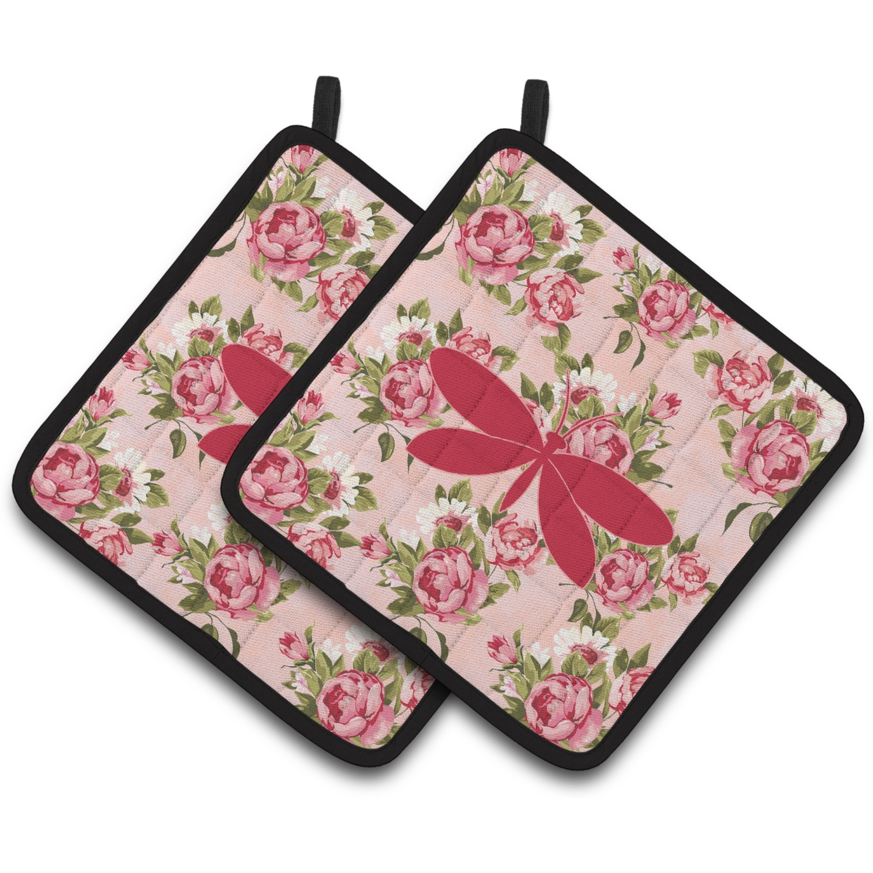 &quotCaroline's Treasures BB1055-RS-PK-PTHD Moth Shabby Chic Pink Roses Pot Holders (1 Pair), 7.5"" x 7.5"", Multicolor"