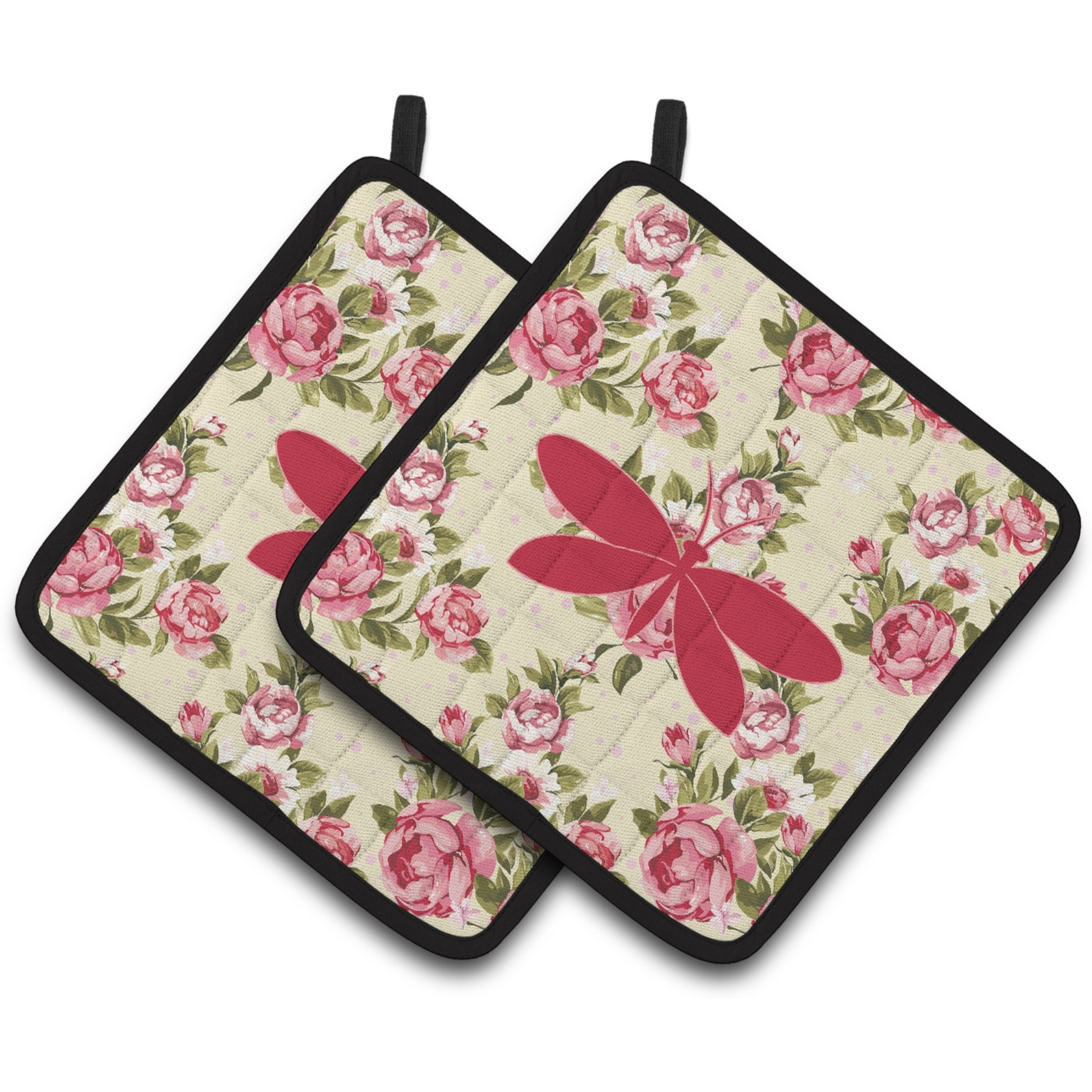&quotCaroline's Treasures Moth Shabby Chic Yellow Roses Pair of Pot Holders BB1055-RS-YW-PTHD, 7.5HX7.5W, Multicolor"