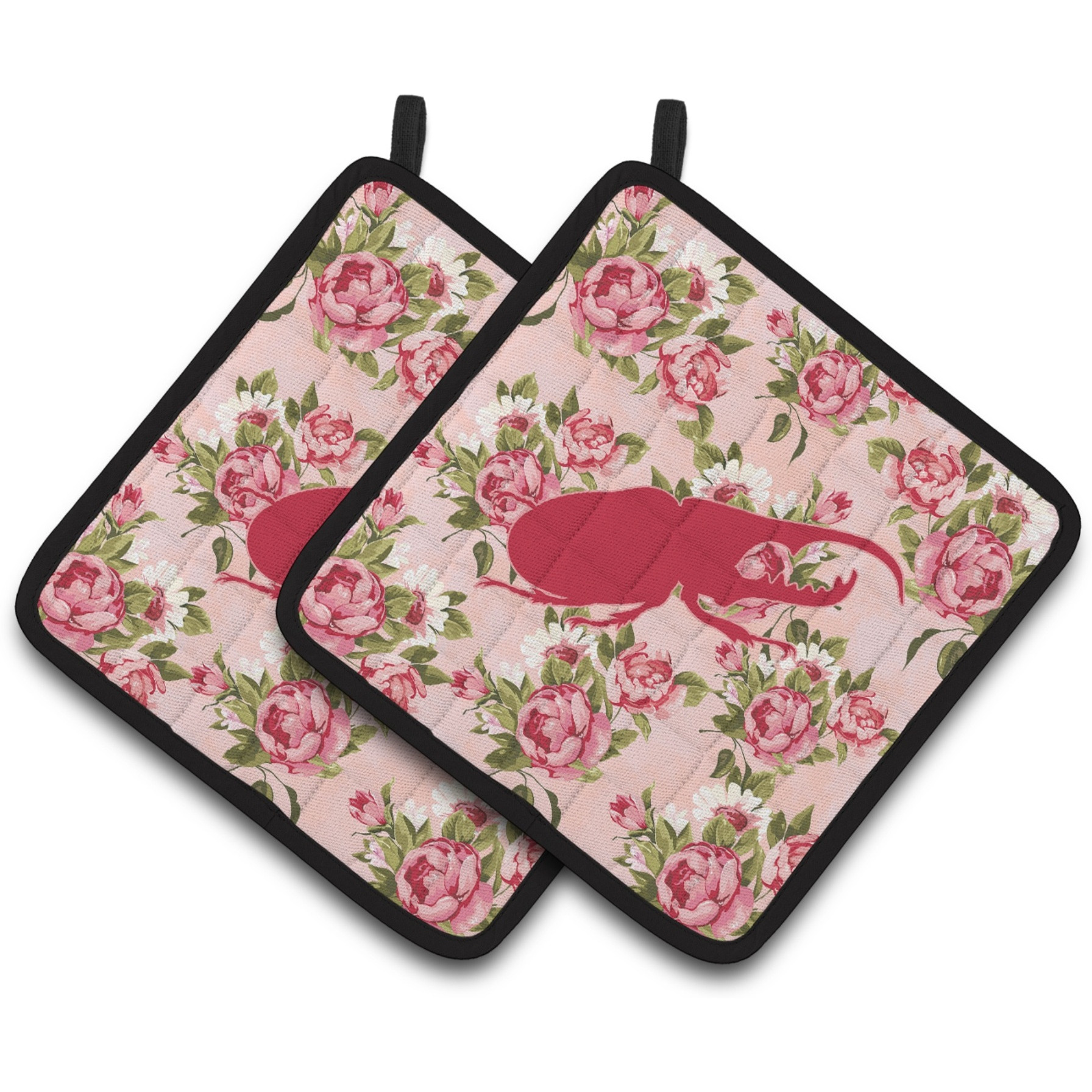 &quotCaroline's Treasures BB1056-RS-PK-PTHD Beetle Shabby Chic Pink Roses Pot Holders (1 Pair), 7.5"" x 7.5"", Multicolor"