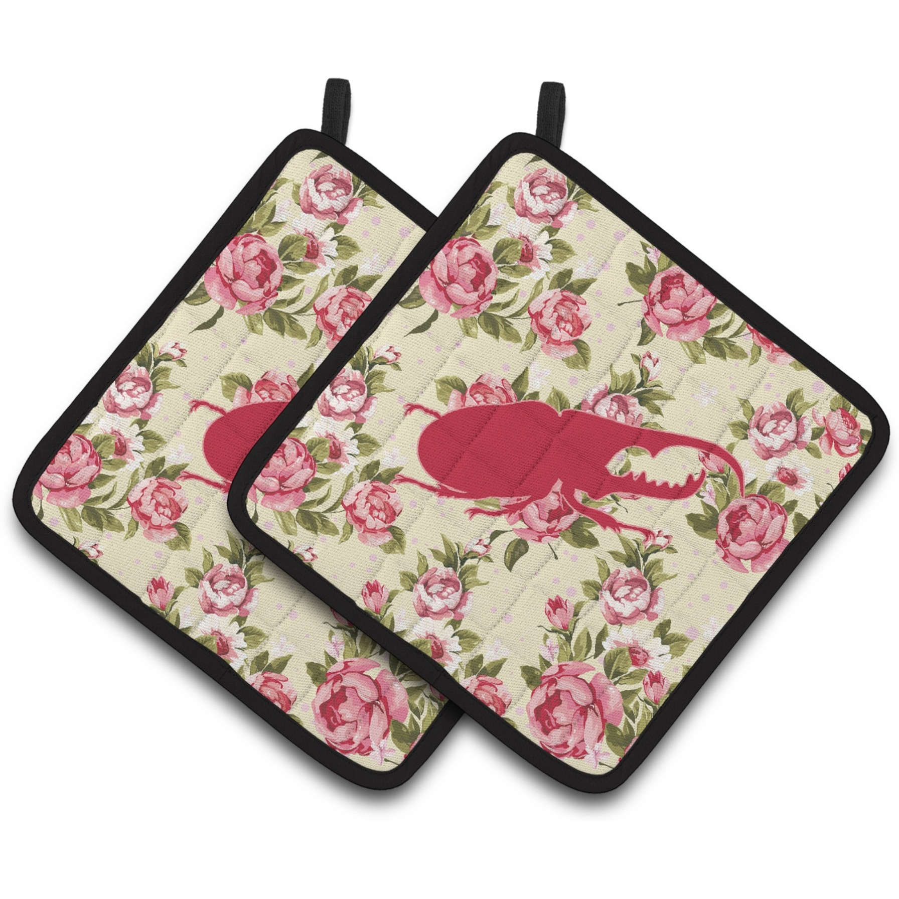 &quotCaroline's Treasures Beetle Shabby Chic Yellow Roses Pair of Pot Holders BB1056-RS-YW-PTHD, 7.5HX7.5W, Multicolor"