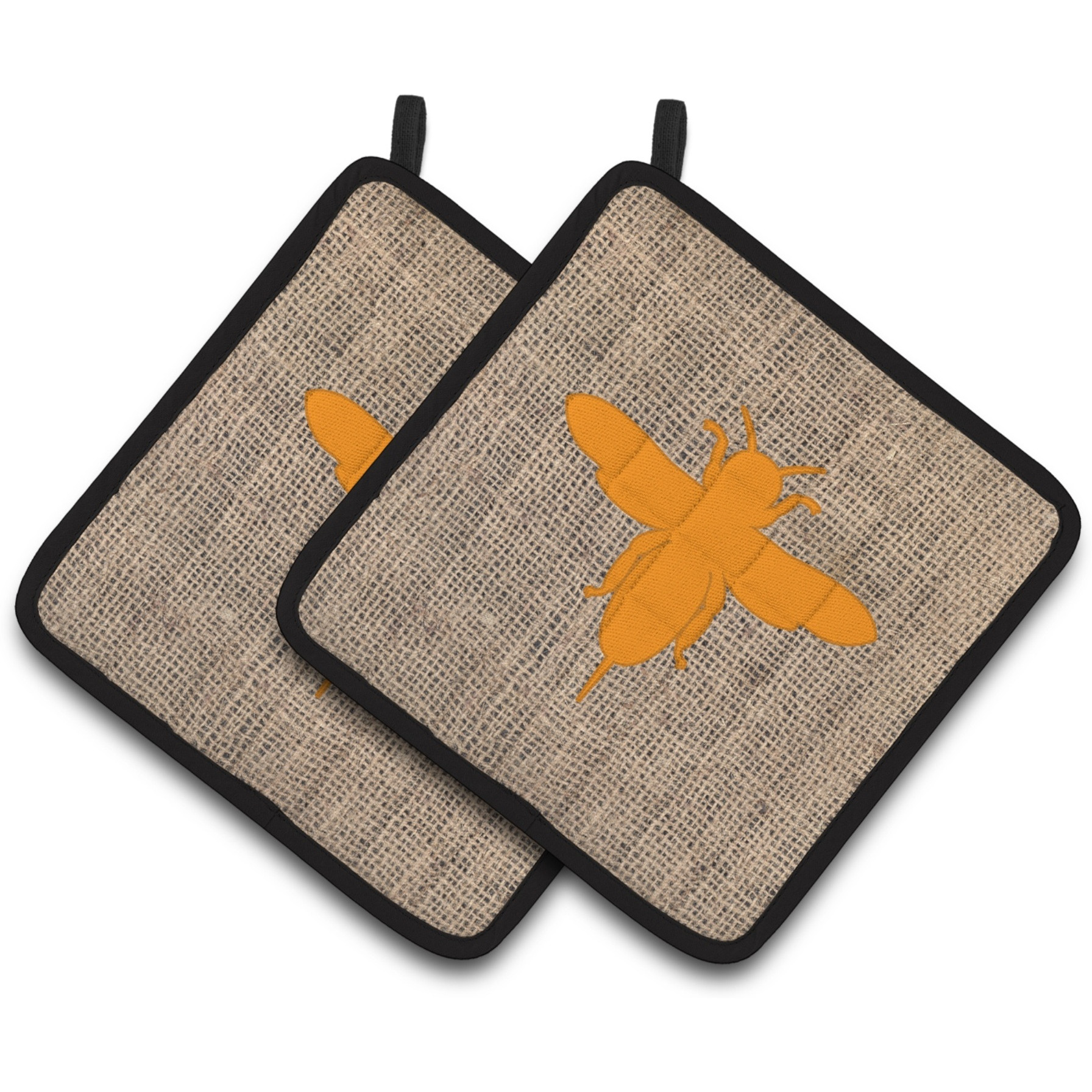 &quotCaroline's Treasures Bee Faux Burlap & Orange Pair of Pot Holders BB1057-BL-OR-PTHD, 7.5HX7.5W, Multicolor"