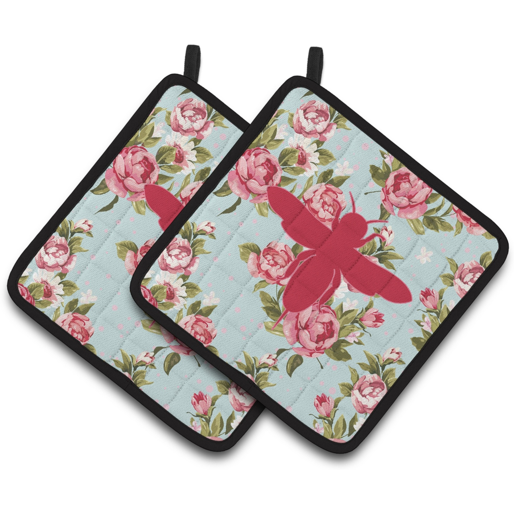 &quotCaroline's Treasures Bee Shabby Chic Blue Roses Pair of Pot Holders BB1057-RS-BU-PTHD, 7.5HX7.5W, Multicolor"