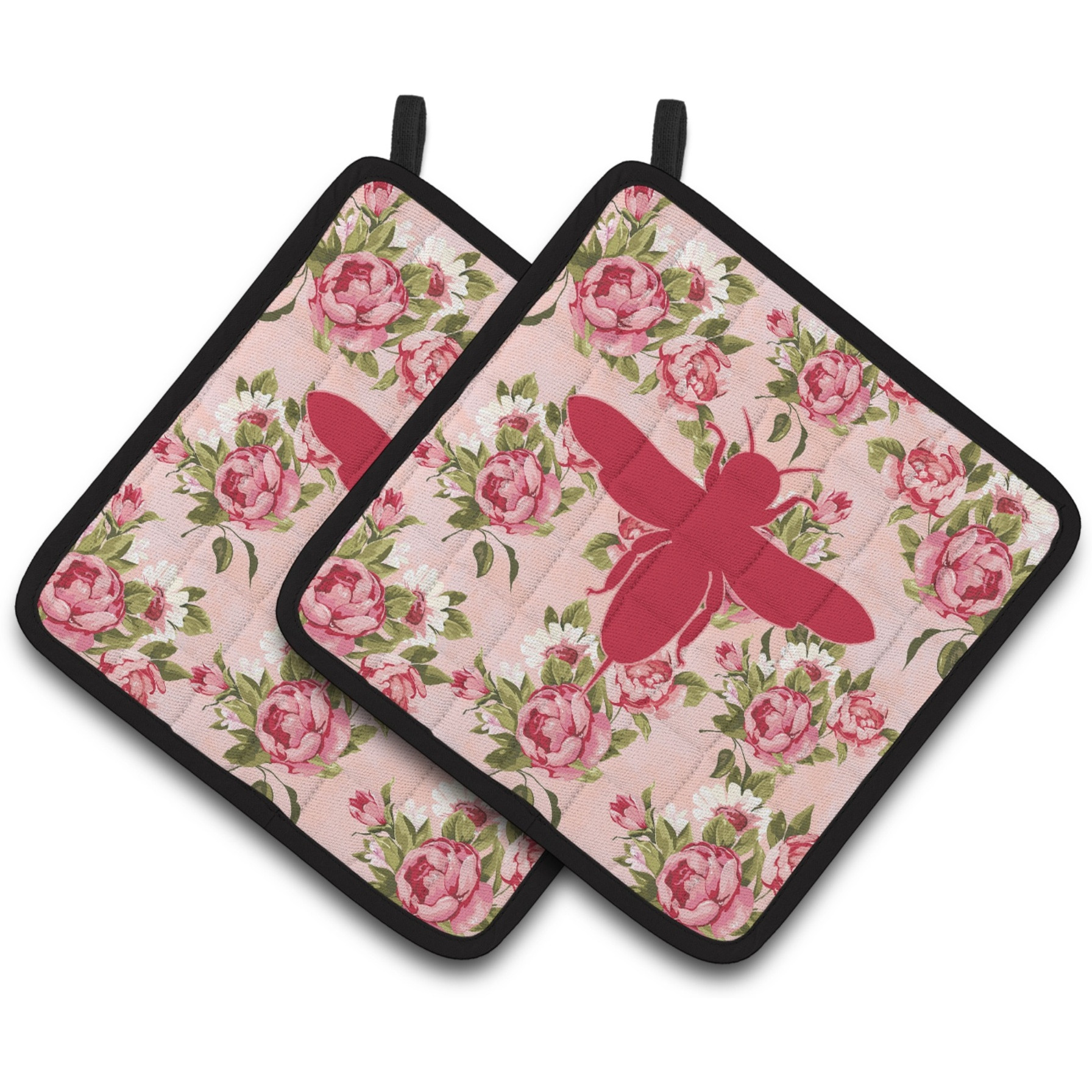 &quotCaroline's Treasures BB1057-RS-PK-PTHD Bee Shabby Chic Pink Roses Pot Holders (1 Pair), 7.5"" x 7.5"", Multicolor"