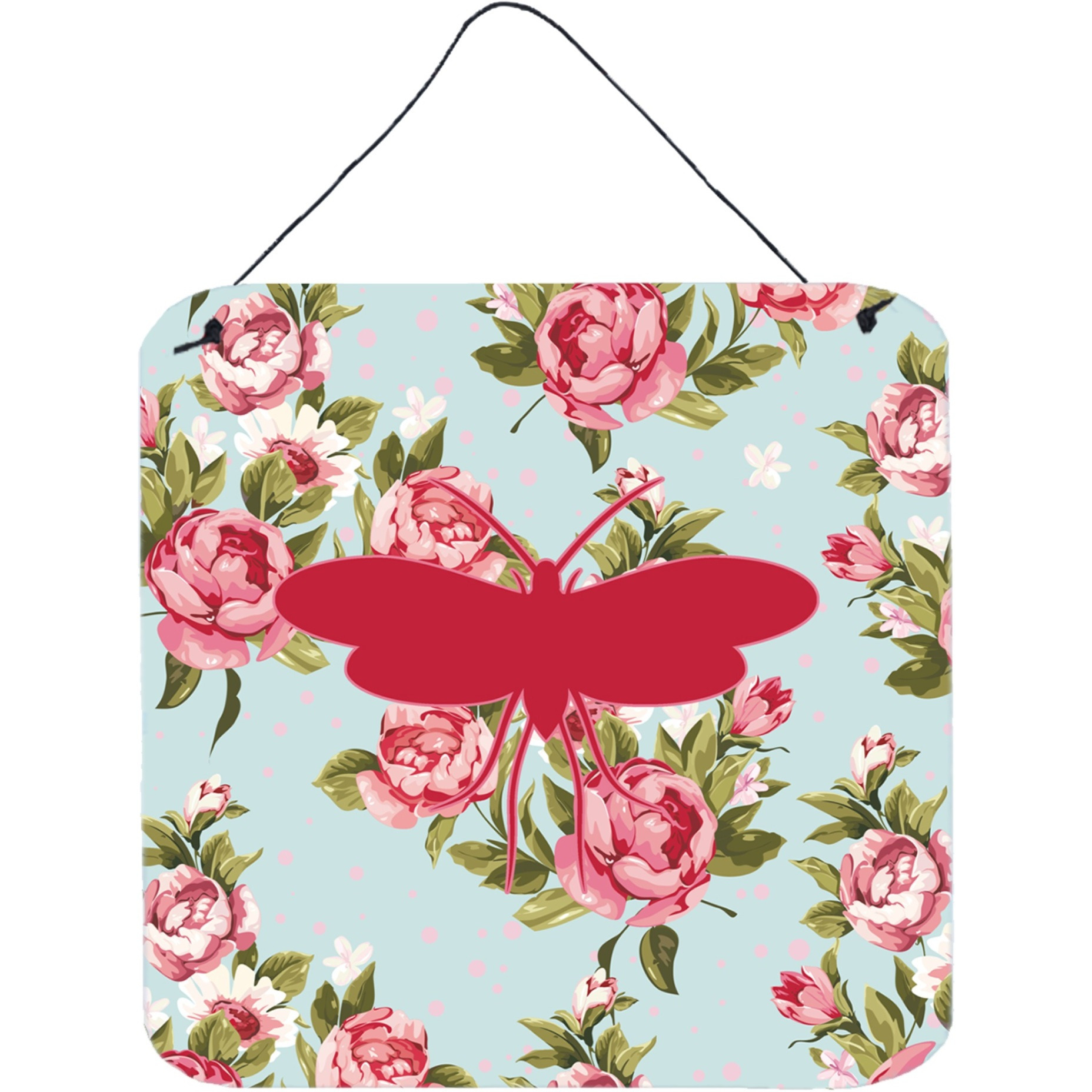 &quotCaroline's Treasures BB1058-RS-BU-DS66 Moth Shabby Chic Blue Roses Aluminum Metal Wall or Door Hanging Prints, 6 x 6"", Multicolor"