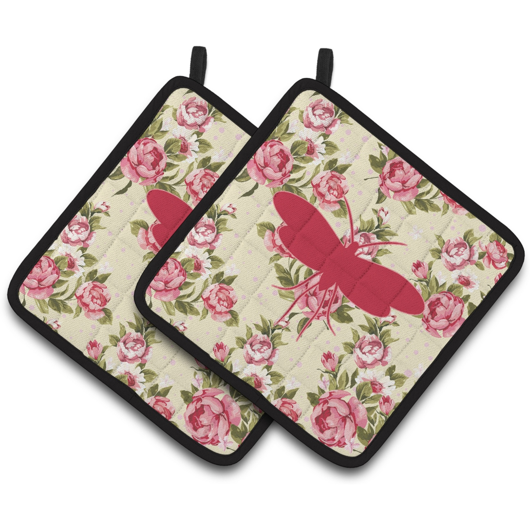 &quotCaroline's Treasures Moth Shabby Chic Yellow Roses Pair of Pot Holders BB1058-RS-YW-PTHD, 7.5HX7.5W, Multicolor"