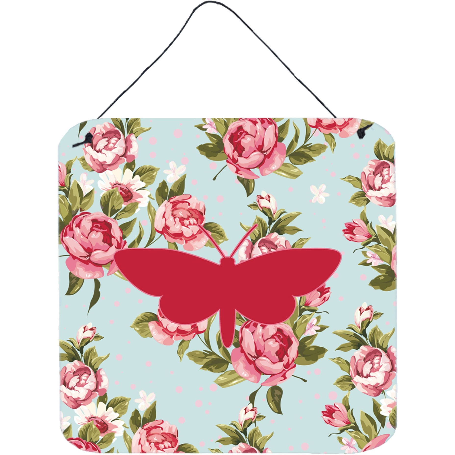 &quotCaroline's Treasures BB1059-RS-BU-DS66 Moth Shabby Chic Blue Roses Aluminum Metal Wall or Door Hanging Prints, 6 x 6"", Multicolor"