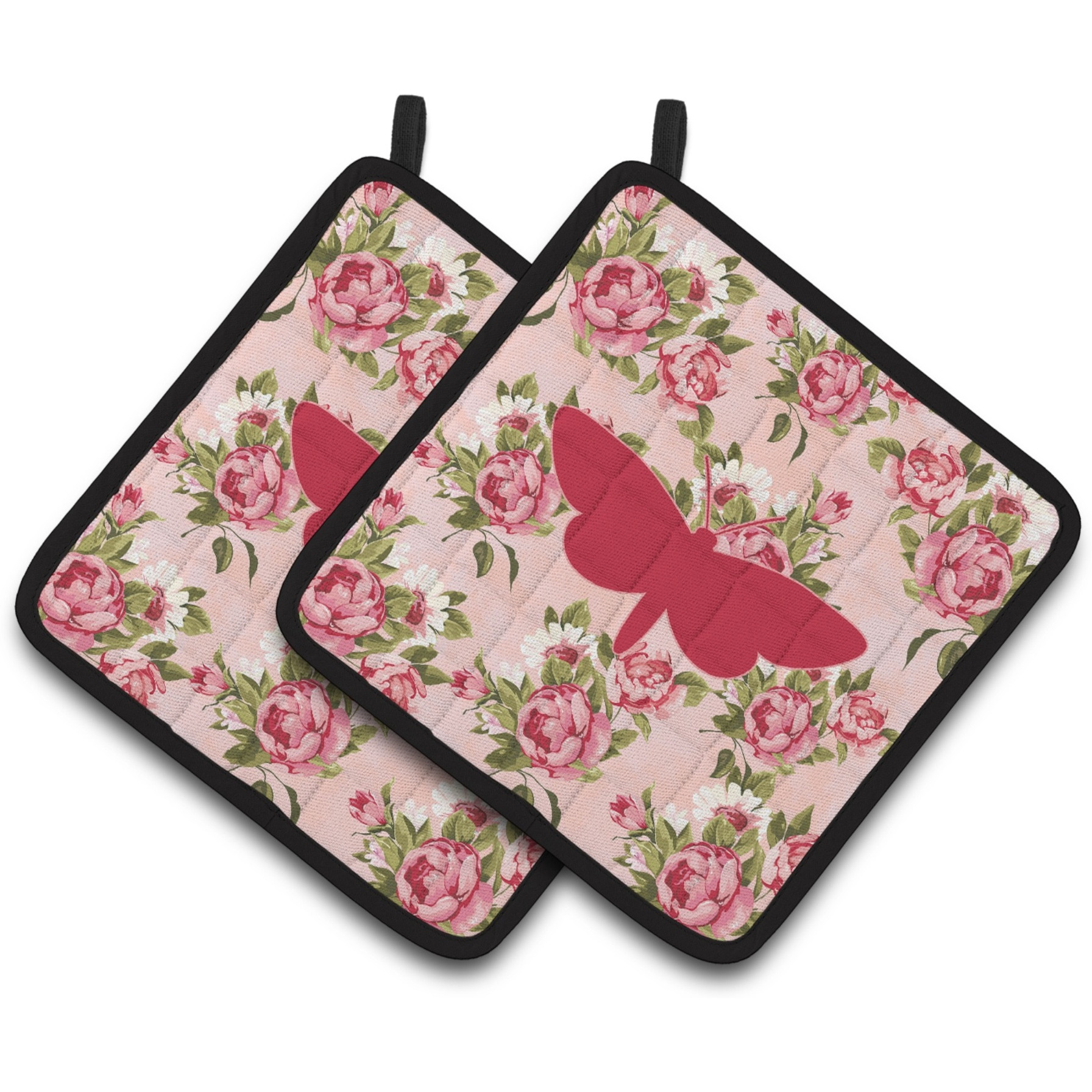 &quotCaroline's Treasures Moth Shabby Chic Pink Roses Pair of Pot Holders BB1059-RS-PK-PTHD, 7.5HX7.5W, Multicolor"