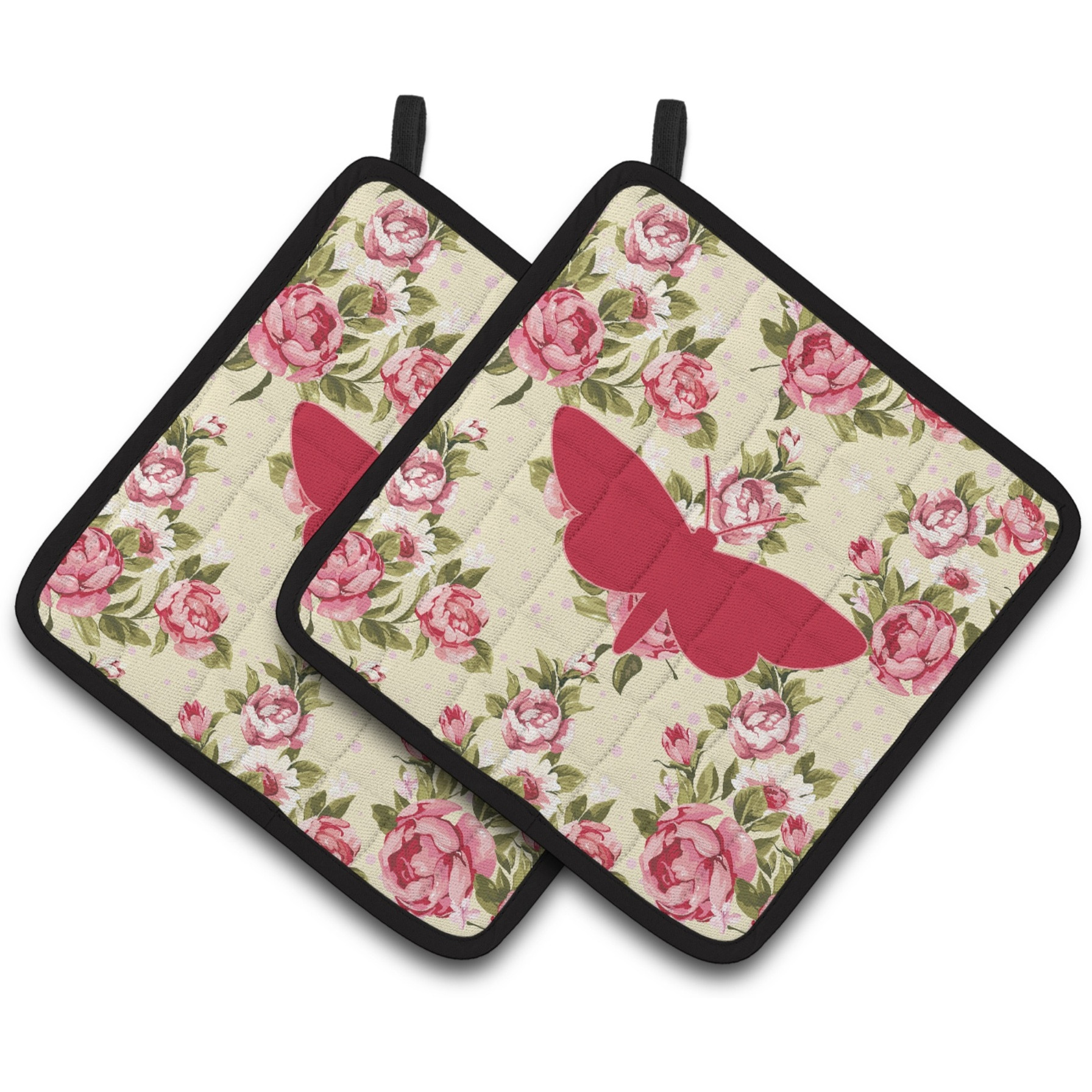&quotCaroline's Treasures Moth Shabby Chic Yellow Roses Pair of Pot Holders BB1059-RS-YW-PTHD, 7.5HX7.5W, Multicolor"