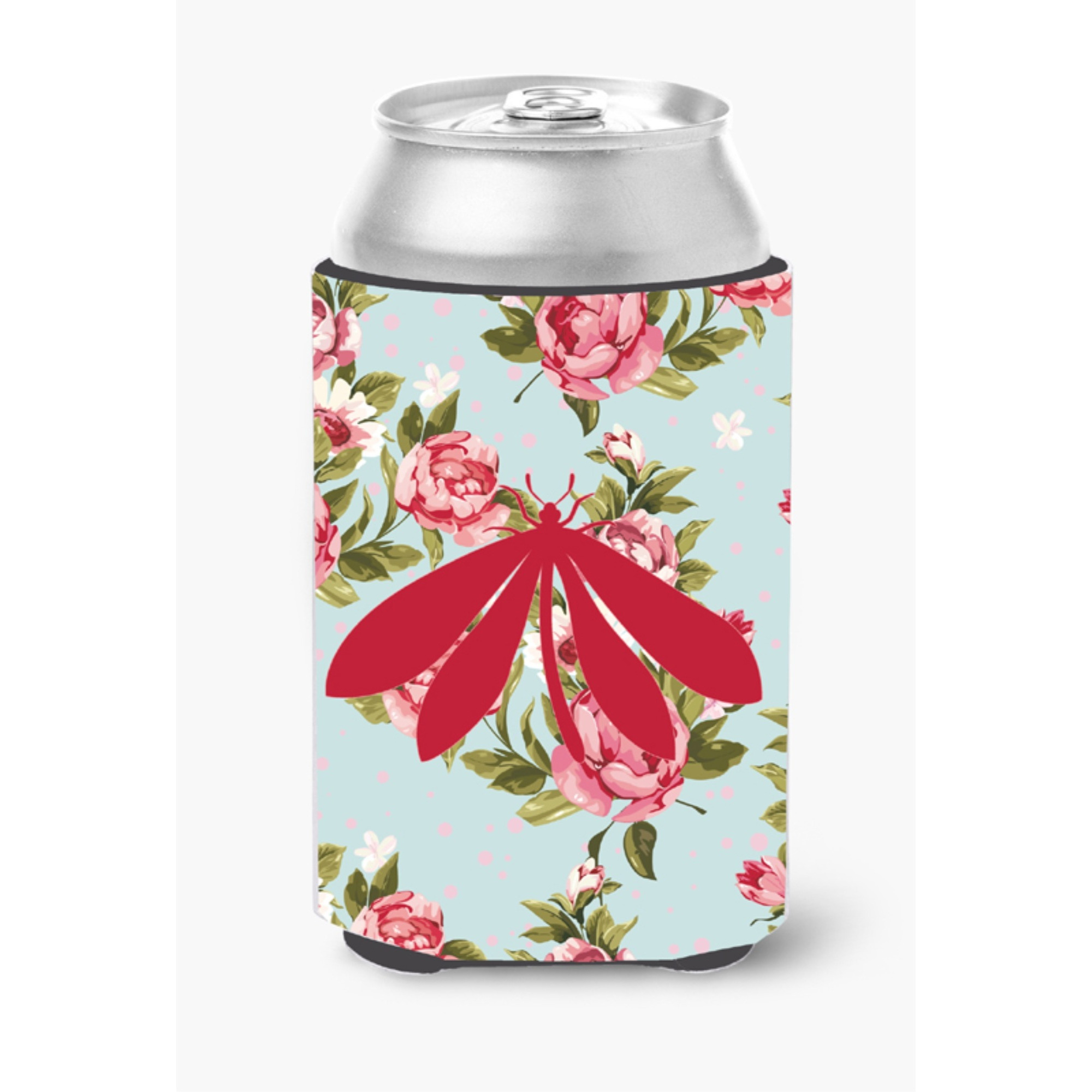 Moth Shabby Chic Blue Roses Can or Bottle Beverage Insulator Hugger BB1060