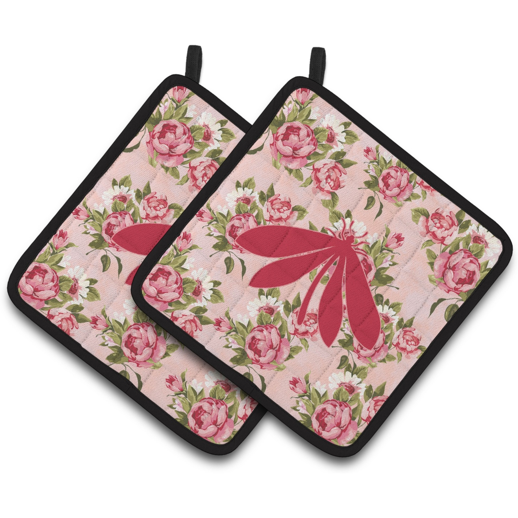 &quotCaroline's Treasures Moth Shabby Chic Pink Roses Pair of Pot Holders BB1060-RS-PK-PTHD, 7.5HX7.5W, Multicolor"