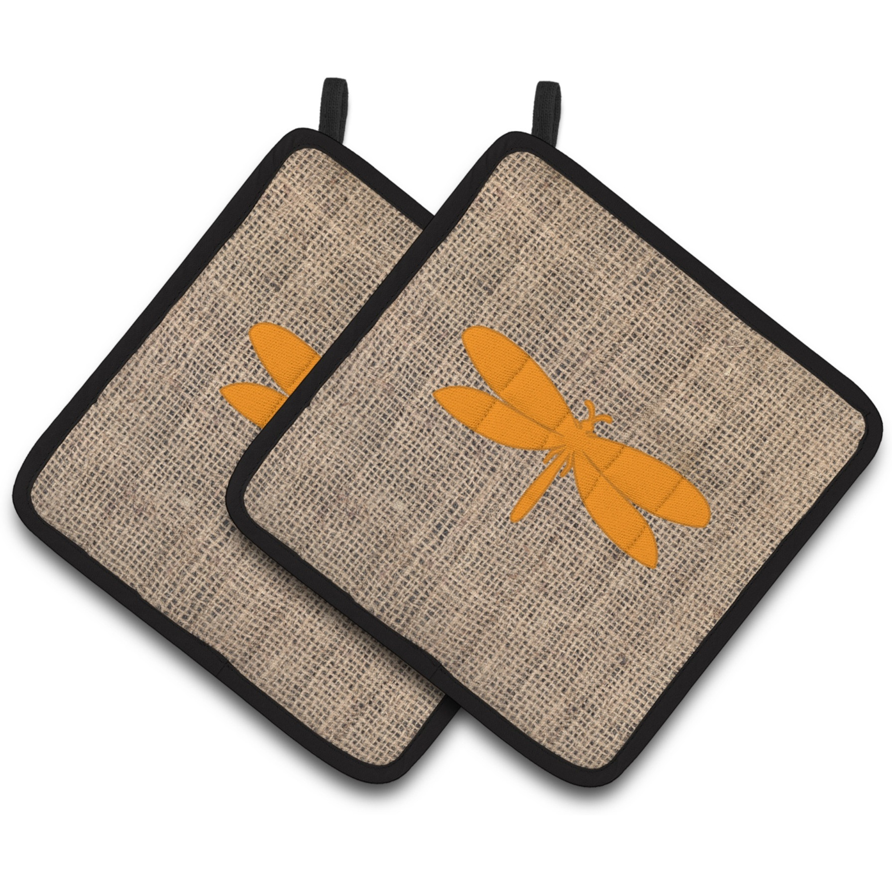 &quotCaroline's Treasures Moth Faux Burlap & Orange Pair of Pot Holders BB1061-BL-OR-PTHD, 7.5HX7.5W, Multicolor"