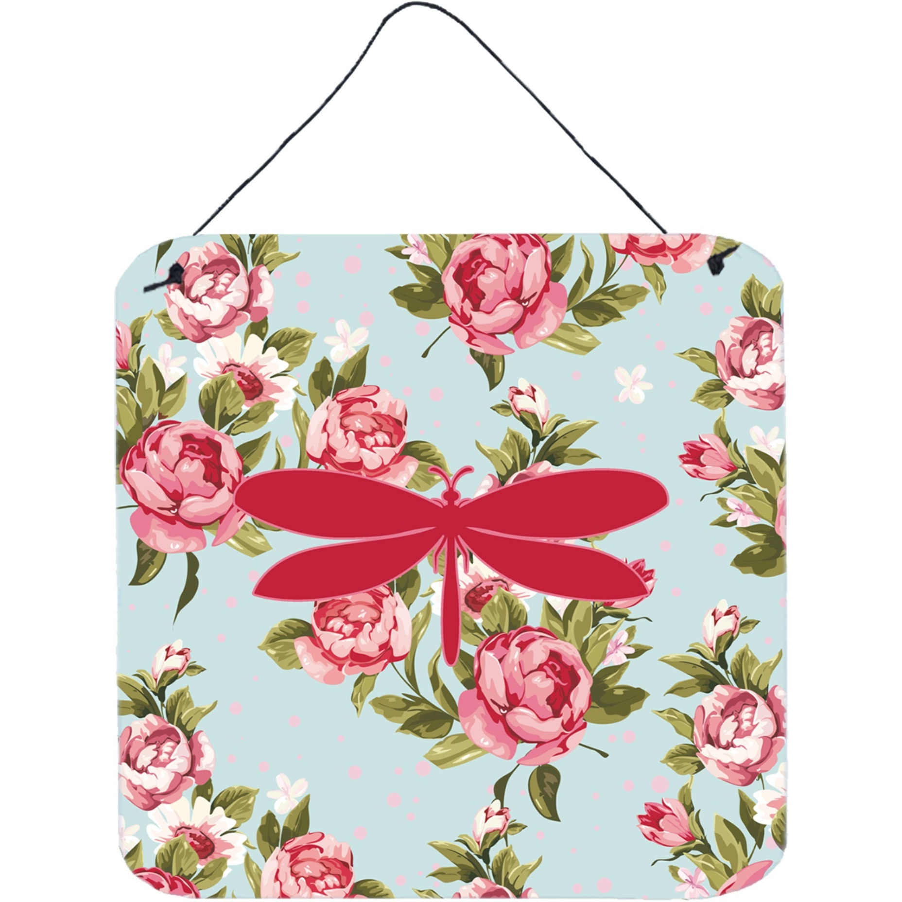 &quotCaroline's Treasures BB1061-RS-BU-DS66 Moth Shabby Chic Blue Roses Aluminum Metal Wall or Door Hanging Prints, 6 x 6"", Multicolor"