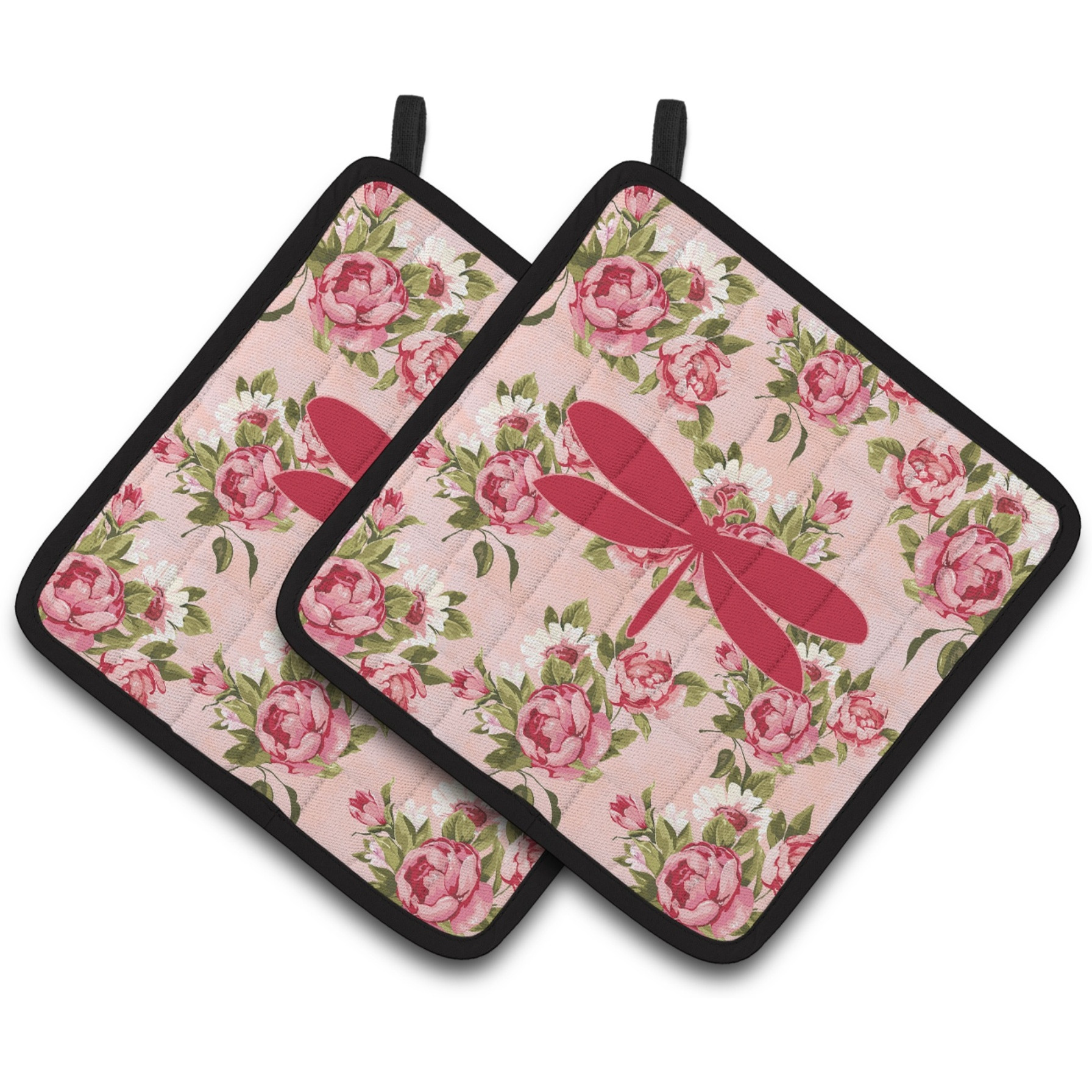 &quotCaroline's Treasures Moth Shabby Chic Pink Roses Pair of Pot Holders BB1061-RS-PK-PTHD, 7.5HX7.5W, Multicolor"