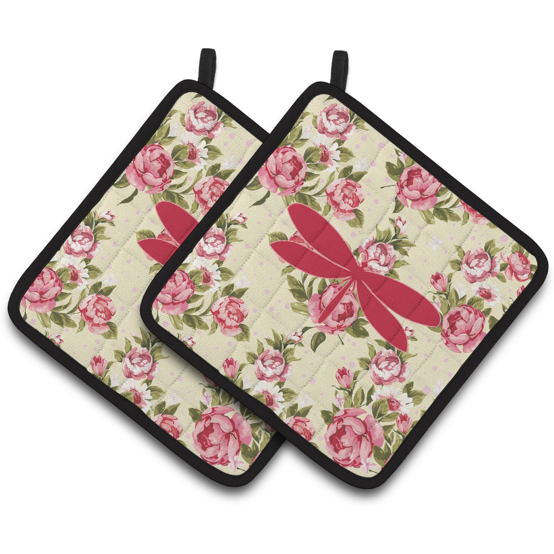 &quotCaroline's Treasures Moth Shabby Chic Yellow Roses Pair of Pot Holders BB1061-RS-YW-PTHD, 7.5HX7.5W, Multicolor"