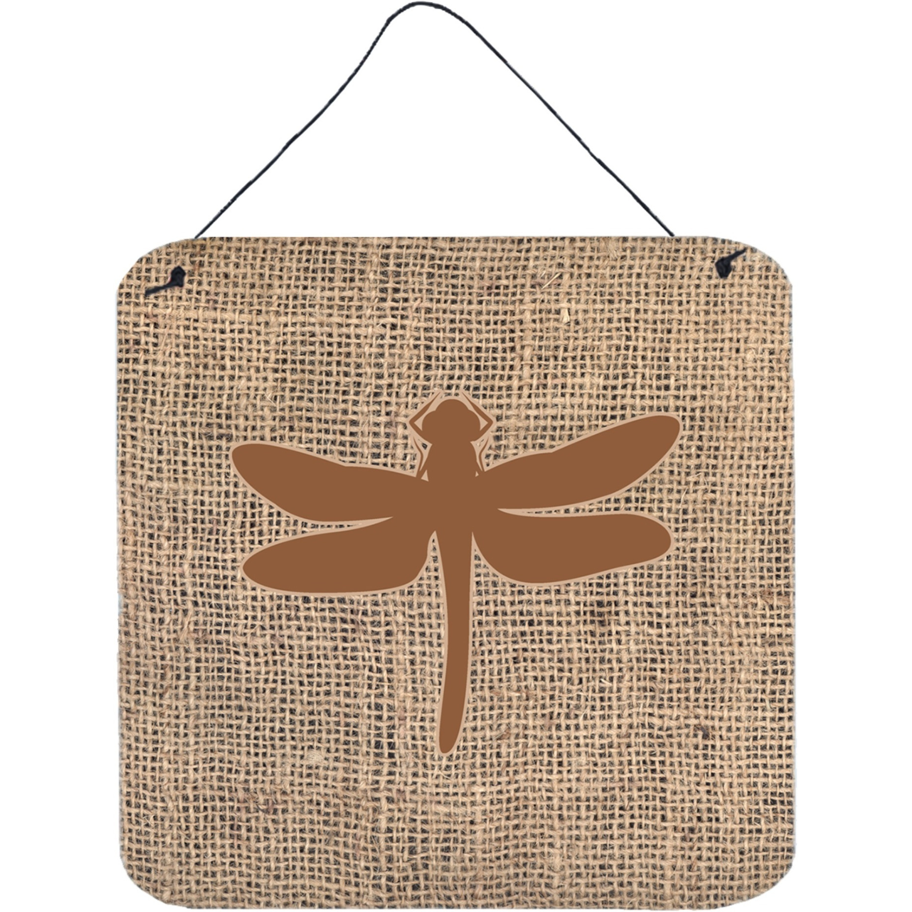 &quotCaroline's Treasures Dragonfly Burlap and Brown Aluminum Metal Wall or Door Hanging Prints, 6 x 6"", Multicolor"