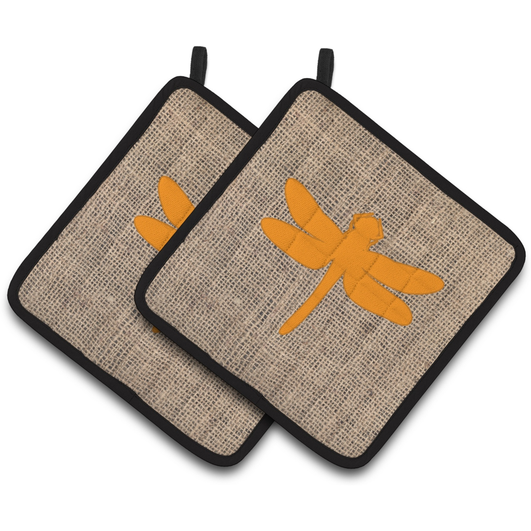 &quotCaroline's Treasures Dragonfly Faux Burlap & Orange Pair of Pot Holders BB1062-BL-OR-PTHD, 7.5HX7.5W, Multicolor"