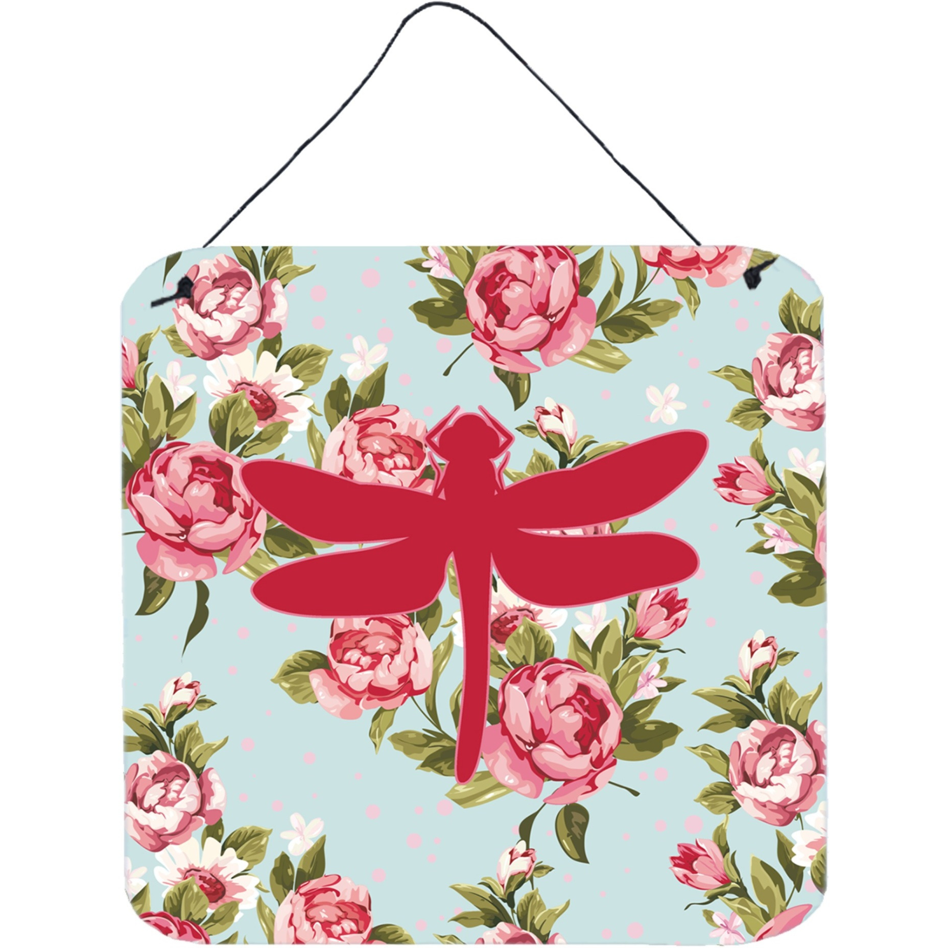 &quotCaroline's Treasures Dragonfly Shabby Chic Blue Roses Wall or Door Hanging Prints, 6 x 6"", Multicolor"