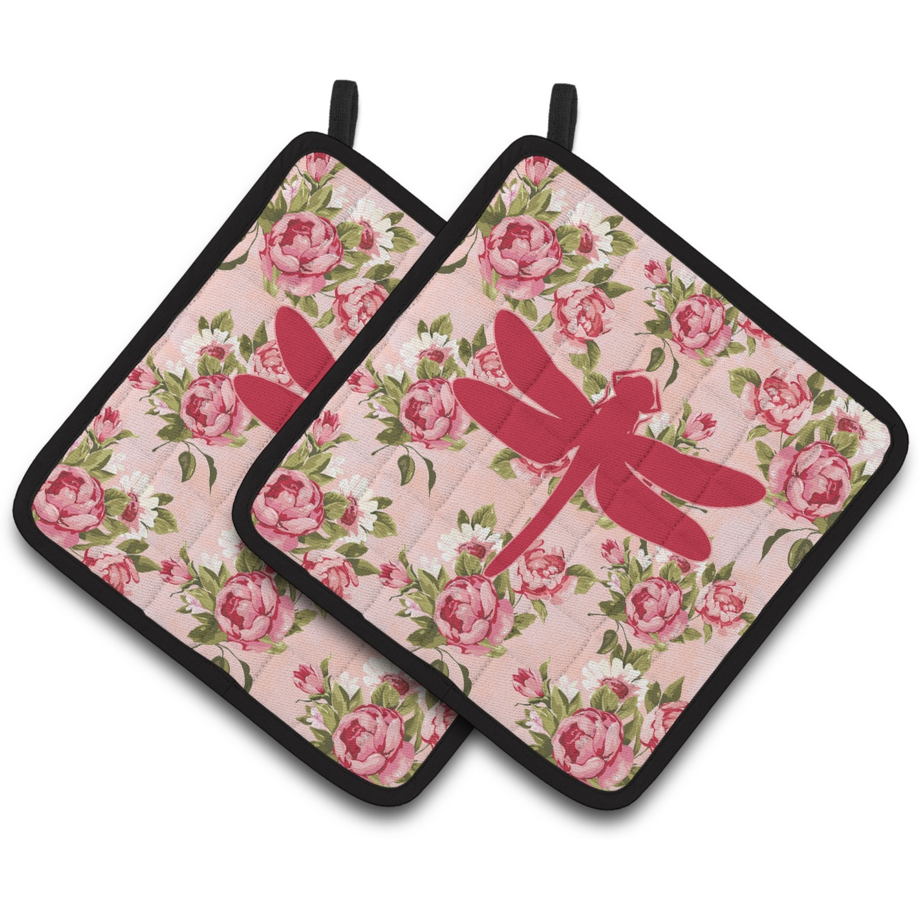 &quotCaroline's Treasures Dragonfly Shabby Chic Pink Roses Pair of Pot Holders BB1062-RS-PK-PTHD, 7.5HX7.5W, Multicolor"
