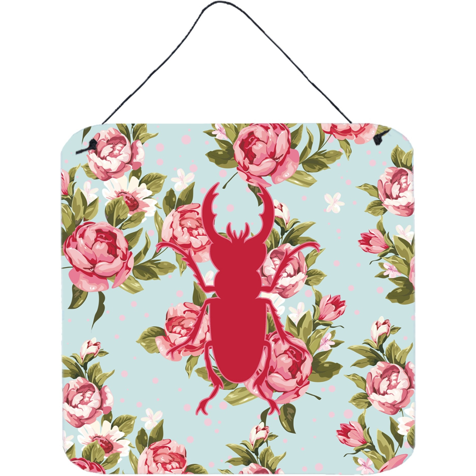 &quotCaroline's Treasures BB1063-RS-BU-DS66 Beetle Shabby Chic Blue Roses Wall or Door Hanging Prints, 6 x 6"", Multicolor"