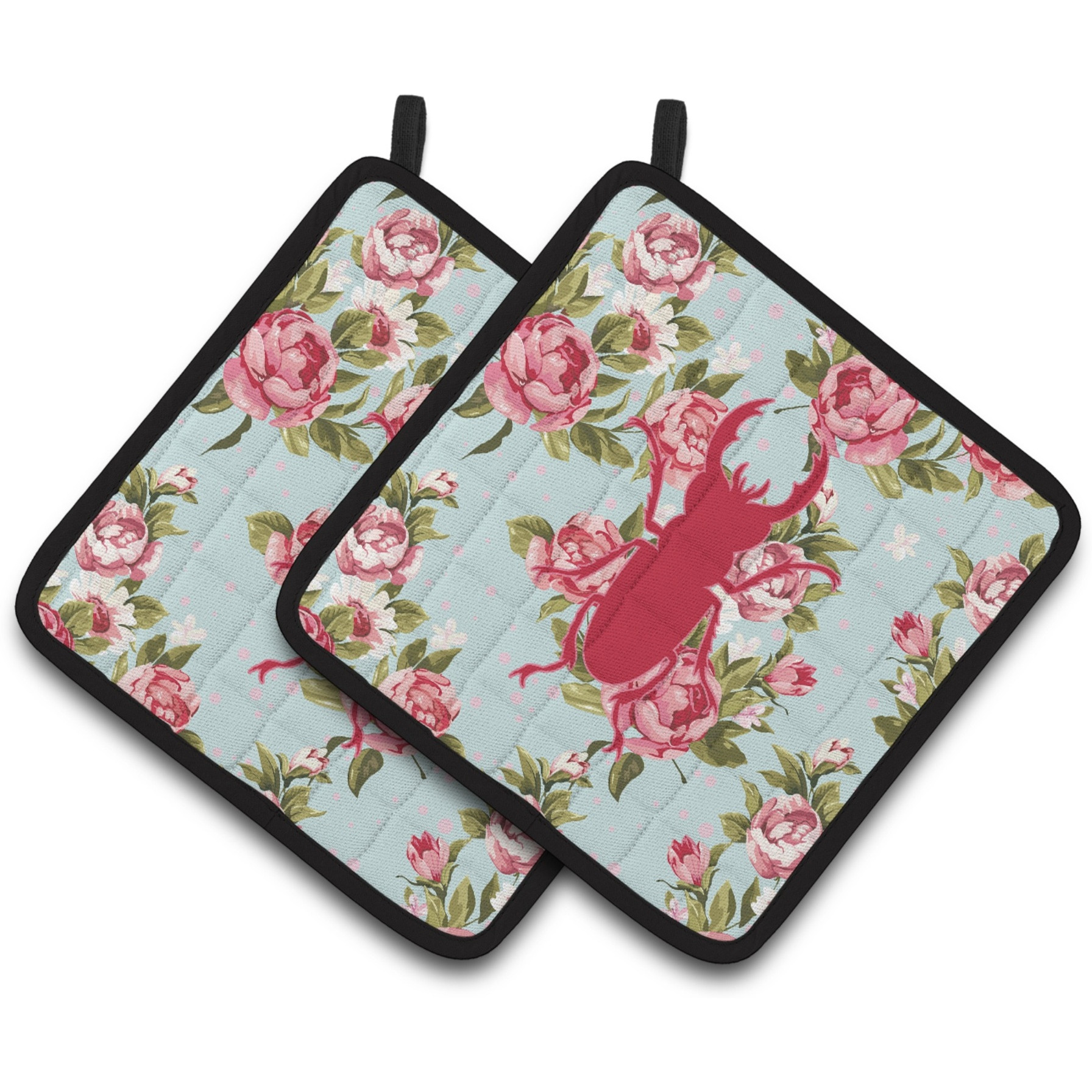 &quotCaroline's Treasures Beetle Shabby Chic Blue Roses Pair of Pot Holders BB1063-RS-BU-PTHD, 7.5HX7.5W, Multicolor"