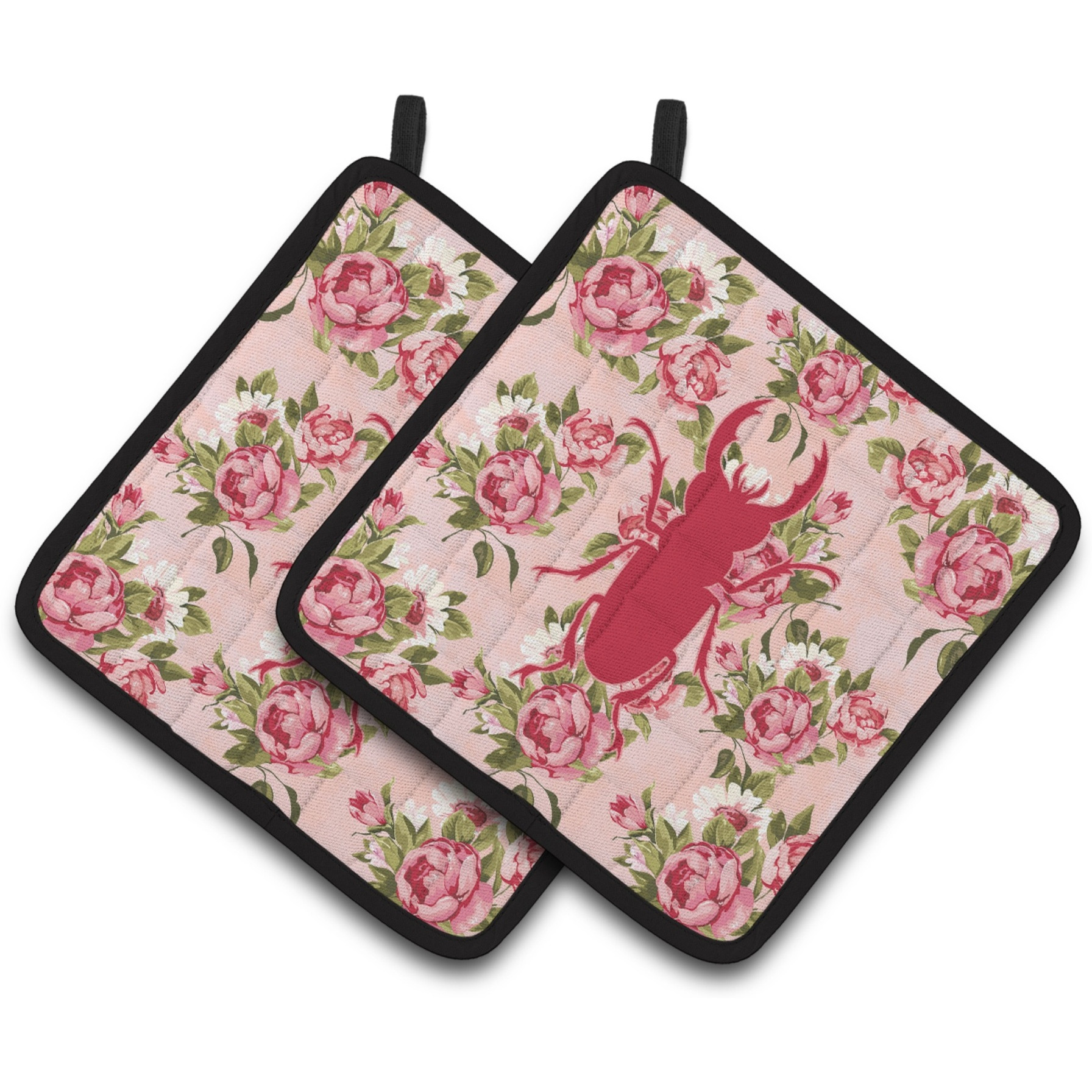 &quotCaroline's Treasures Beetle Shabby Chic Pink Roses Pair of Pot Holders BB1063-RS-PK-PTHD, 7.5HX7.5W, Multicolor"