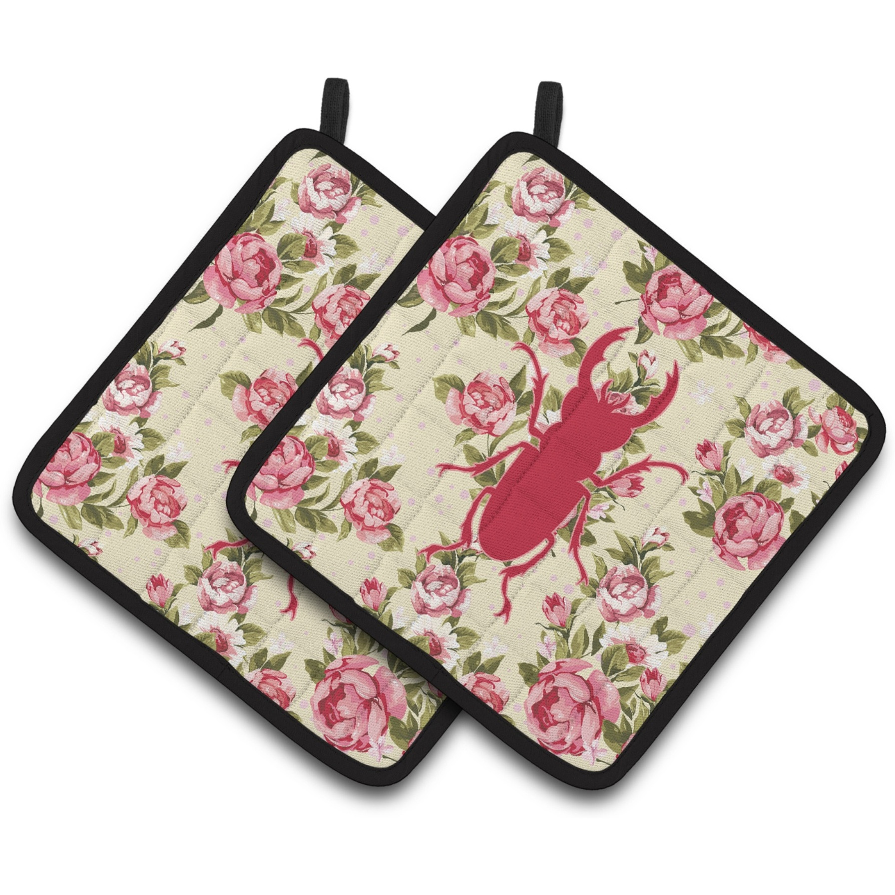 &quotCaroline's Treasures Beetle Shabby Chic Yellow Roses Pair of Pot Holders BB1063-RS-YW-PTHD, 7.5HX7.5W, Multicolor"