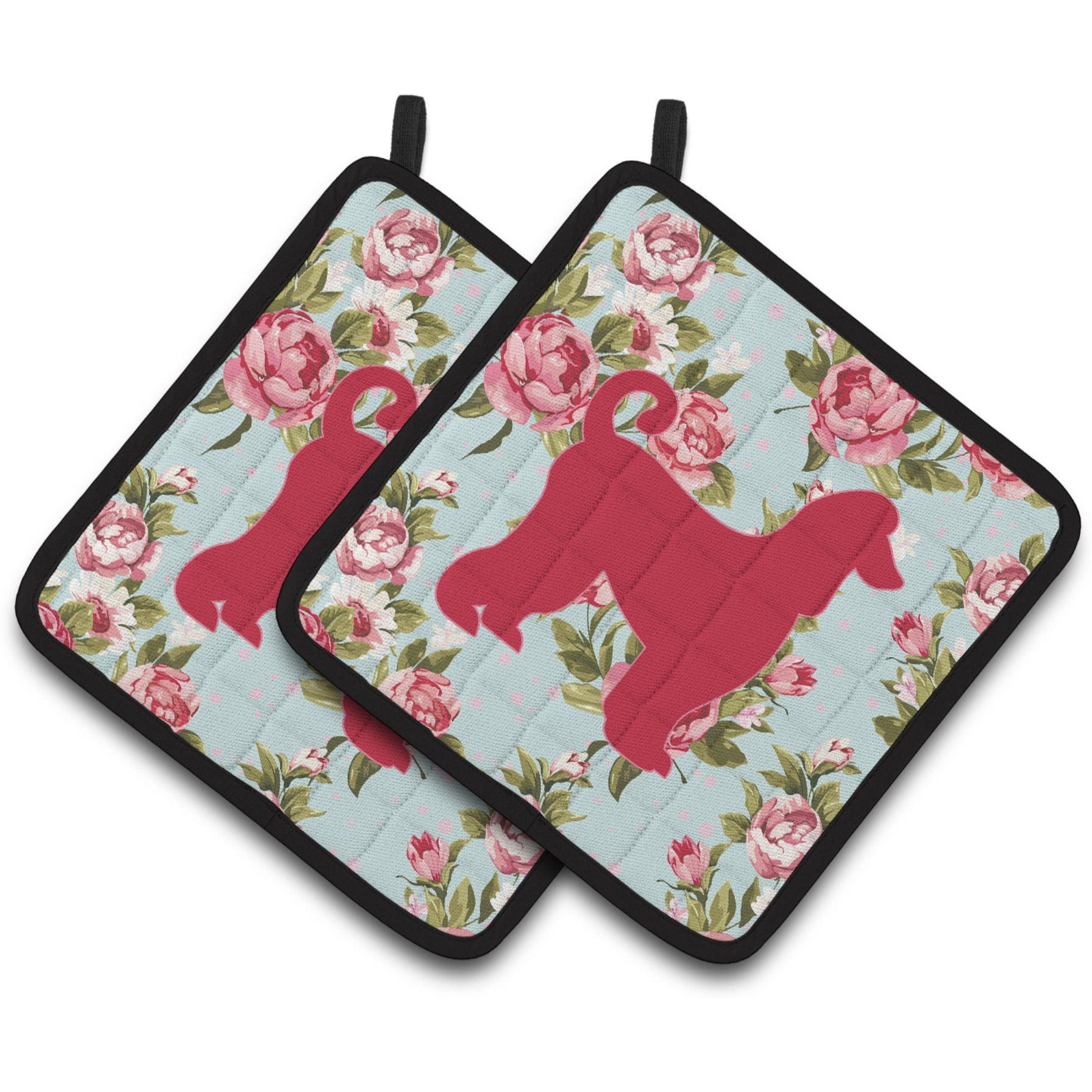 &quotCaroline's Treasures Afghan Hound Shabby Chic Blue Roses Pair of Pot Holders BB1066-RS-BU-PTHD, 7.5HX7.5W, Multicolor"