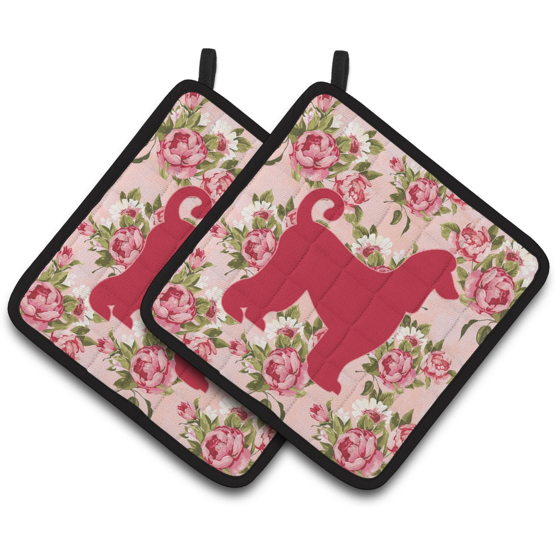 &quotCaroline's Treasures Afghan Hound Shabby Chic Pink Roses Pair of Pot Holders BB1066-RS-PK-PTHD, 7.5HX7.5W, Multicolor"