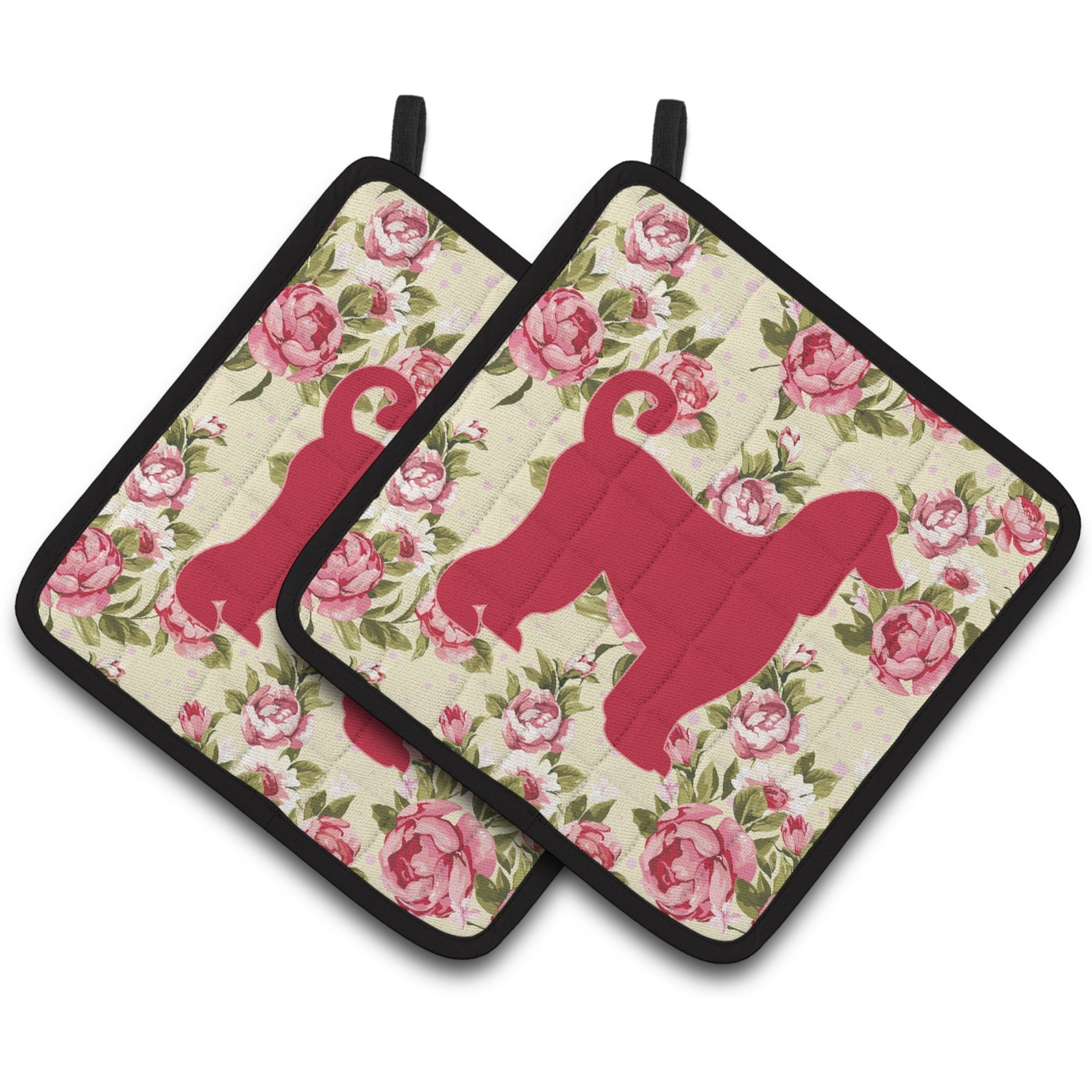 &quotCaroline's Treasures Afghan Hound Shabby Chic Yellow Roses Pair of Pot Holders BB1066-RS-YW-PTHD, 7.5HX7.5W, Multicolor"