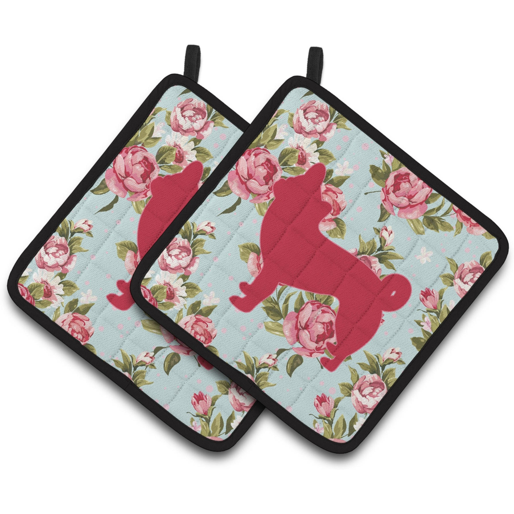 &quotCaroline's Treasures Chihuahua Shabby Chic Blue Roses Pair of Pot Holders BB1068-RS-BU-PTHD, 7.5HX7.5W, Multicolor"