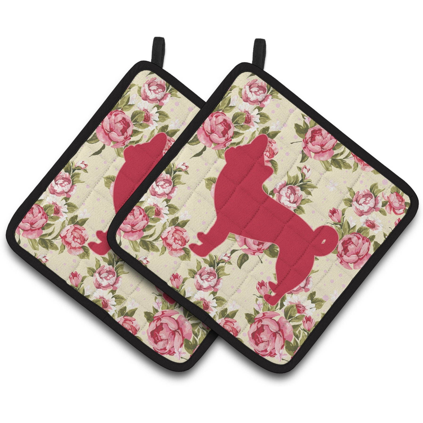 &quotCaroline's Treasures Chihuahua Shabby Chic Yellow Roses Pair of Pot Holders BB1068-RS-YW-PTHD, 7.5HX7.5W, Multicolor"