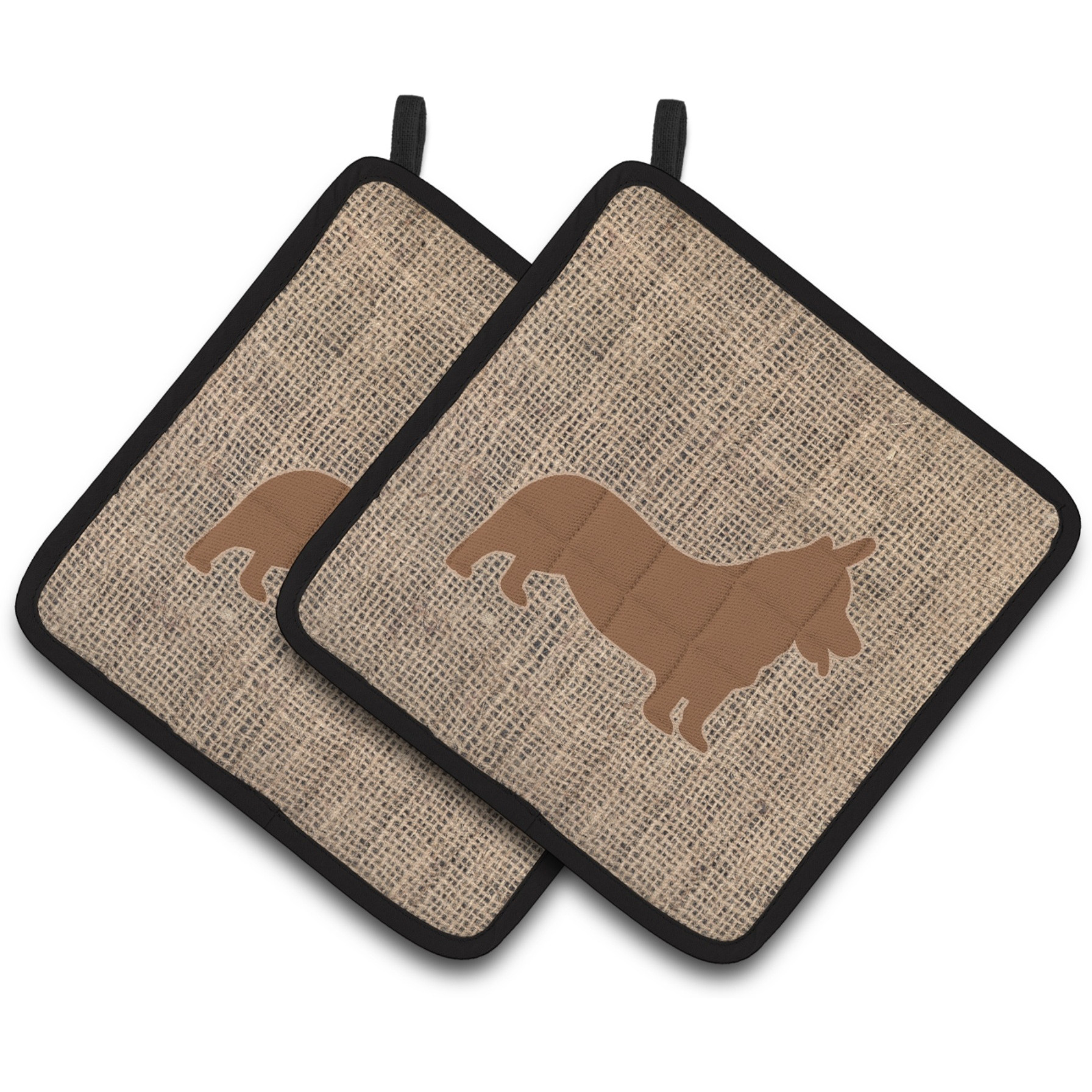 &quotCaroline's Treasures Corgi Faux Burlap & Brown Pair of Pot Holders BB1069-BL-BN-PTHD, 7.5HX7.5W, Multicolor"