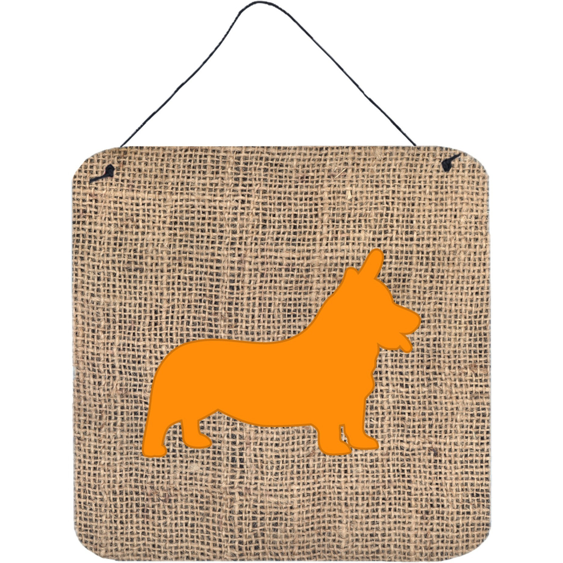 &quotCaroline's Treasures Corgi Burlap and Orange Aluminum Metal Wall or Door Hanging Prints, 6 x 6"", Multicolor"