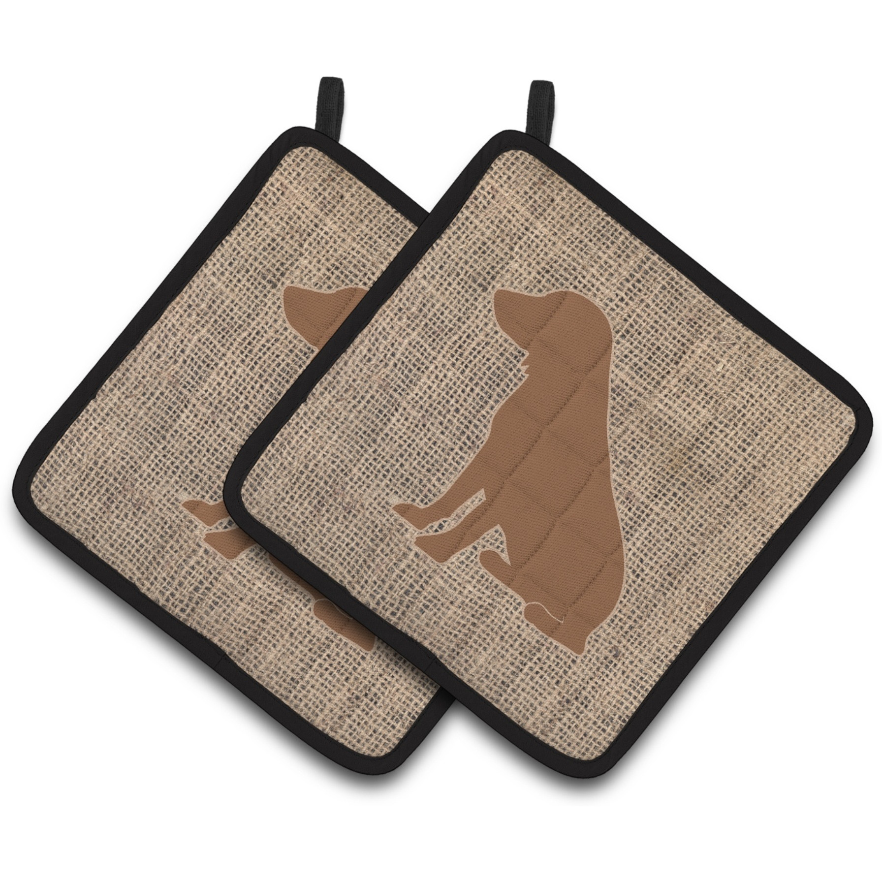 &quotCaroline's Treasures Boykin Spaniel Faux Burlap & Brown Pair of Pot Holders BB1070-BL-BN-PTHD, 7.5HX7.5W, Multicolor"