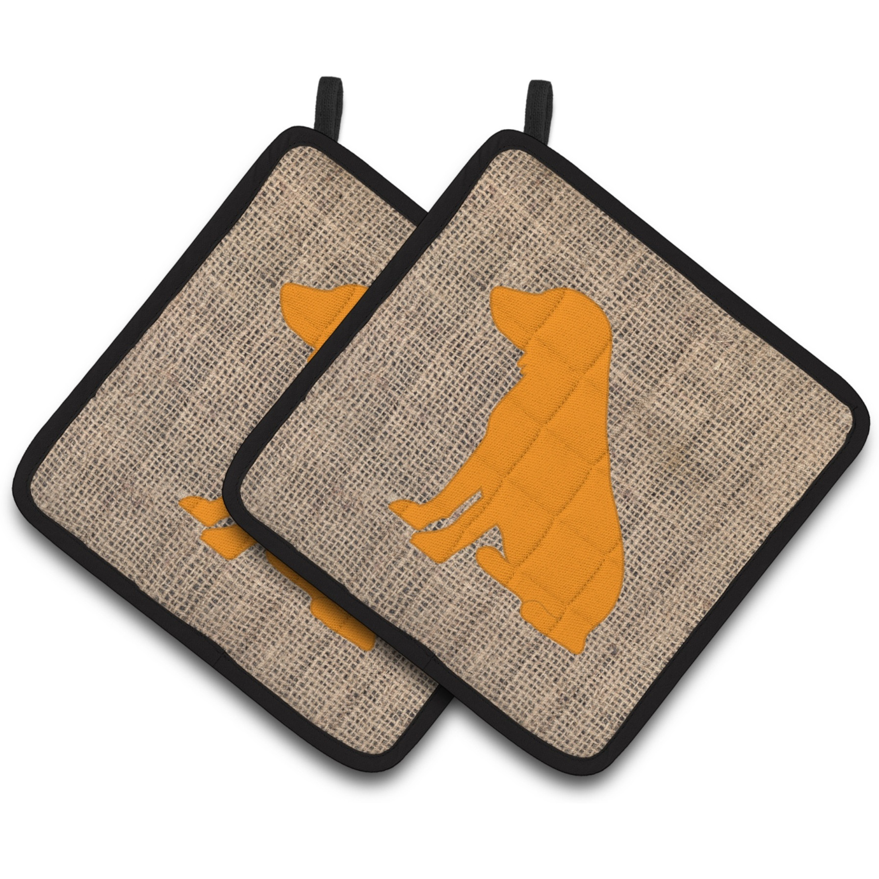 &quotCaroline's Treasures Boykin Spaniel Faux Burlap & Orange Pair of Pot Holders BB1070-BL-OR-PTHD, 7.5HX7.5W, Multicolor"