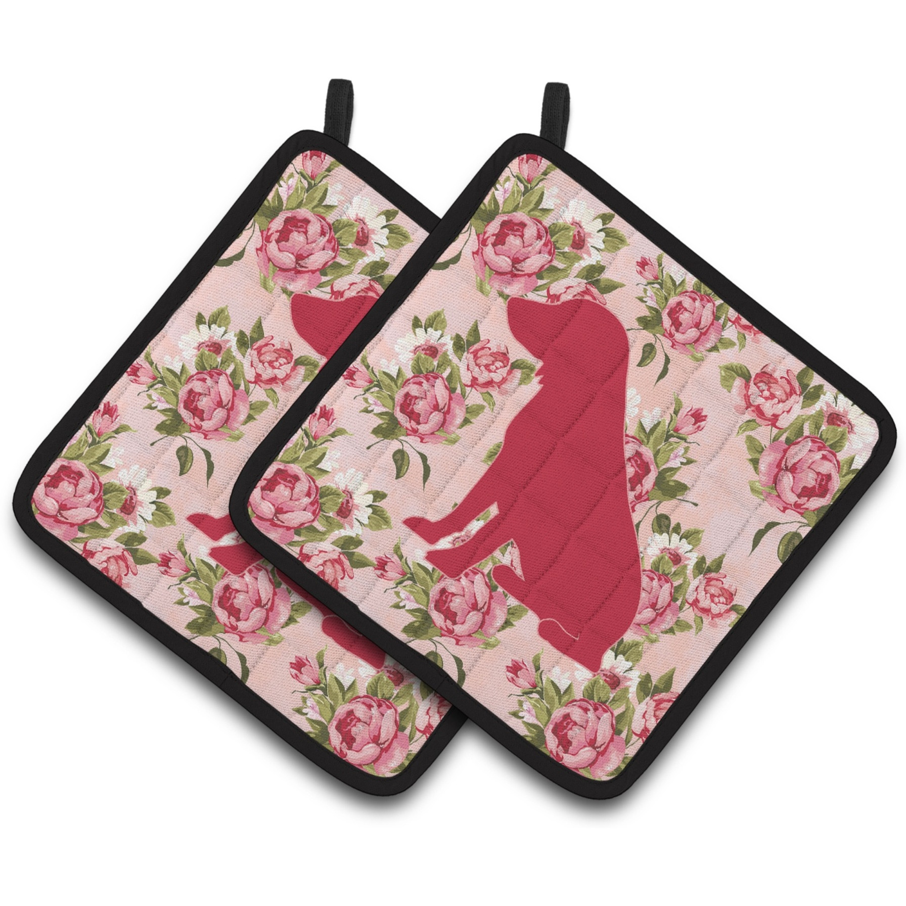 &quotCaroline's Treasures BB1070-RS-PK-PTHD Boykin Spaniel Shabby Chic Pink Roses Pot Holders (1 Pair), 7.5"" x 7.5"", Multicolor"