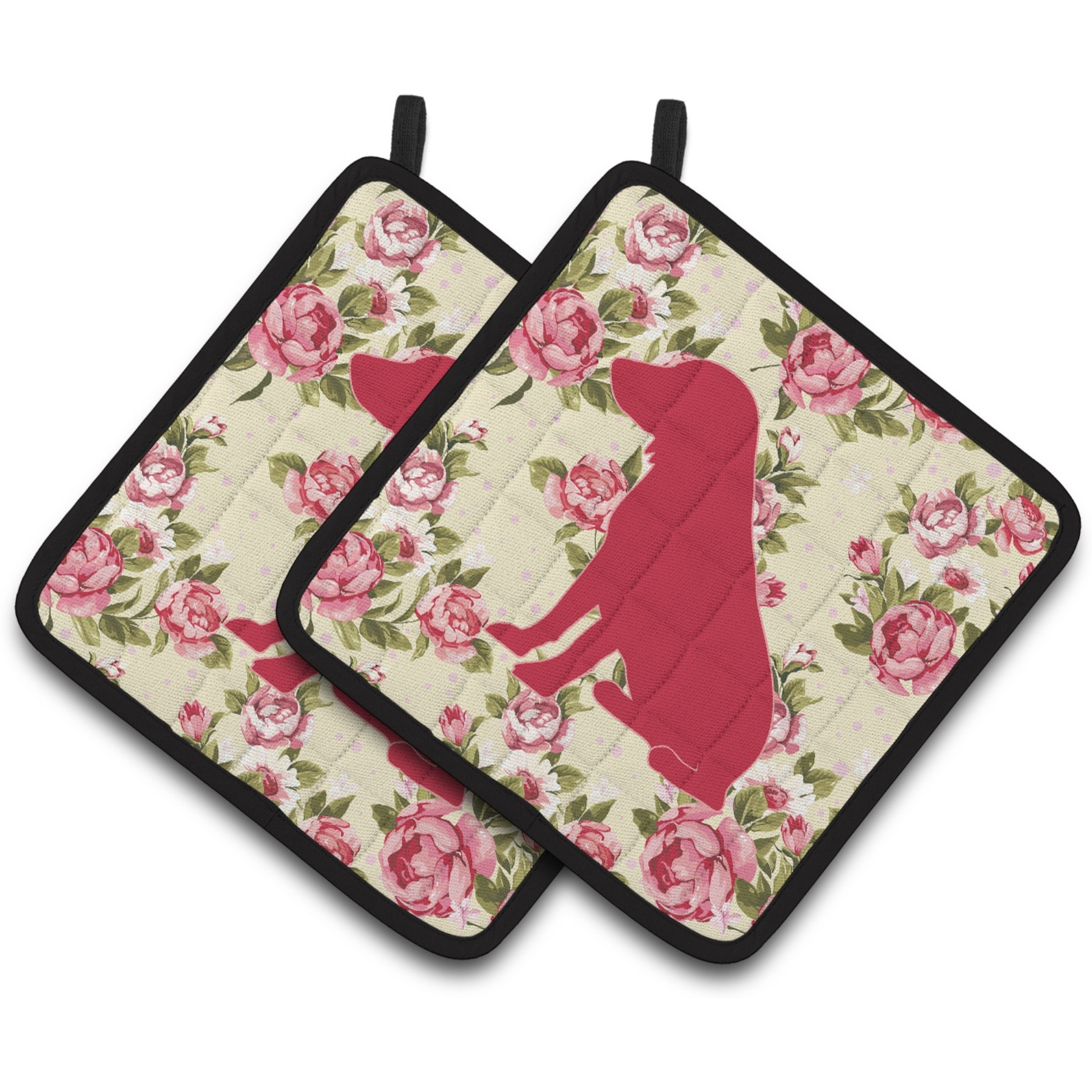 &quotCaroline's Treasures Boykin Spaniel Shabby Chic Yellow Roses Pair of Pot Holders BB1070-RS-YW-PTHD, 7.5HX7.5W, Multicolor"
