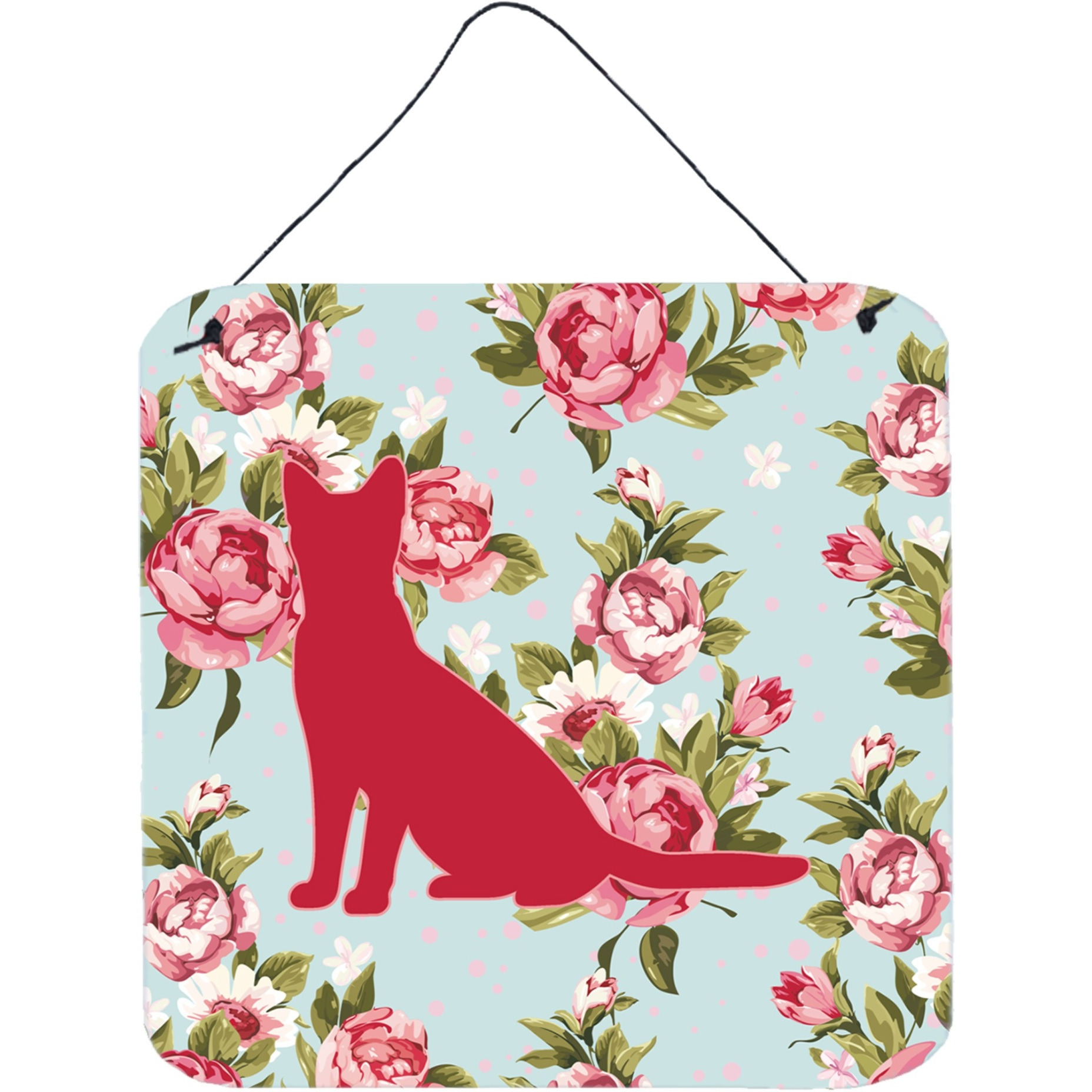 &quotCaroline's Treasures Cat Shabby Chic Blue Roses Aluminum Metal Wall or Door Hanging Prints, 6 x 6"", Multicolor"