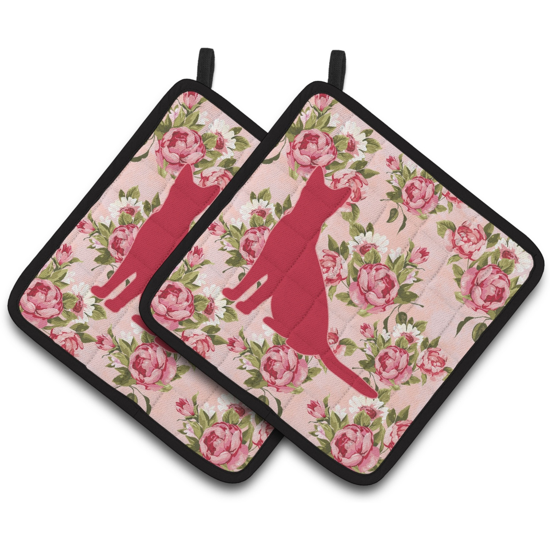 &quotCaroline's Treasures Cat Shabby Chic Pink Roses Pair of Pot Holders BB1071-RS-PK-PTHD, 7.5HX7.5W, Multicolor"