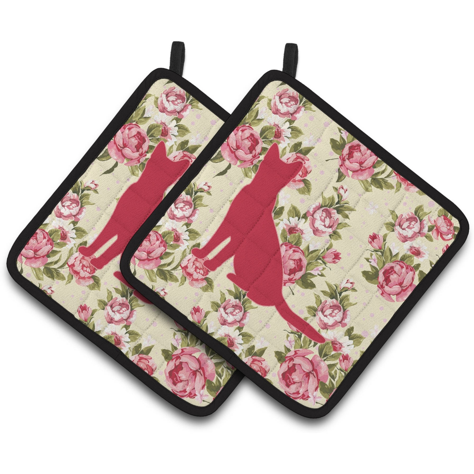 &quotCaroline's Treasures Cat Shabby Chic Yellow Roses Pair of Pot Holders BB1071-RS-YW-PTHD, 7.5HX7.5W, Multicolor"