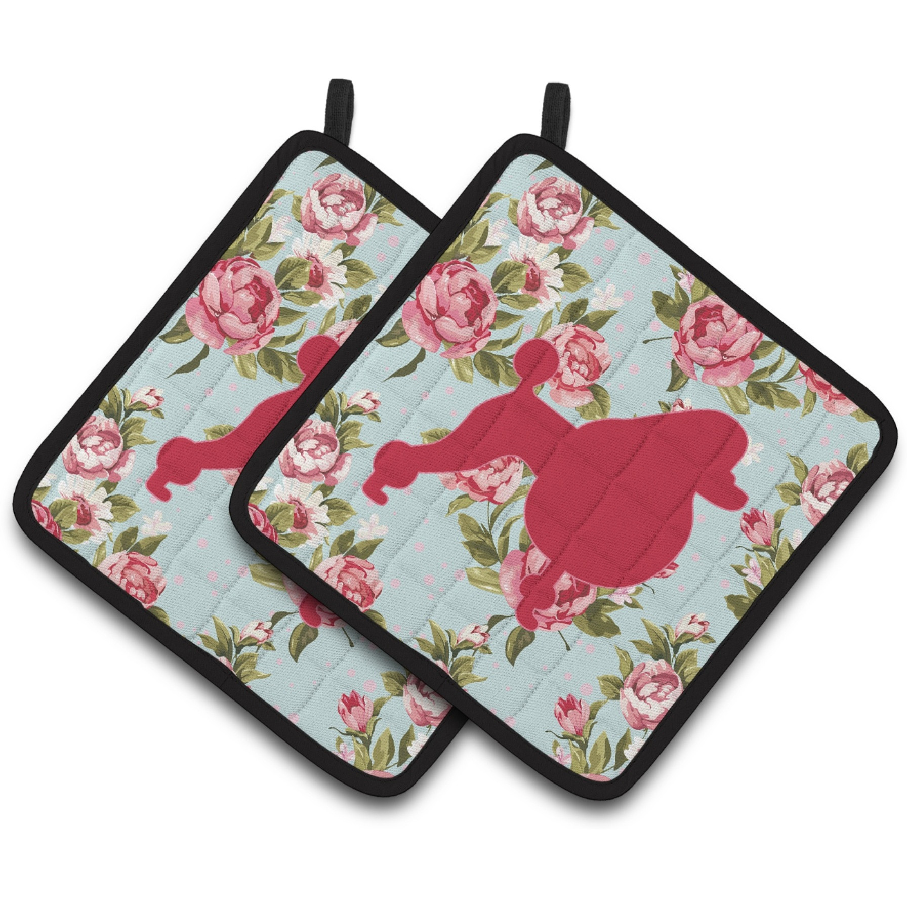&quotCaroline's Treasures Poodle Shabby Chic Blue Roses Pair of Pot Holders BB1072-RS-BU-PTHD, 7.5HX7.5W, Multicolor"