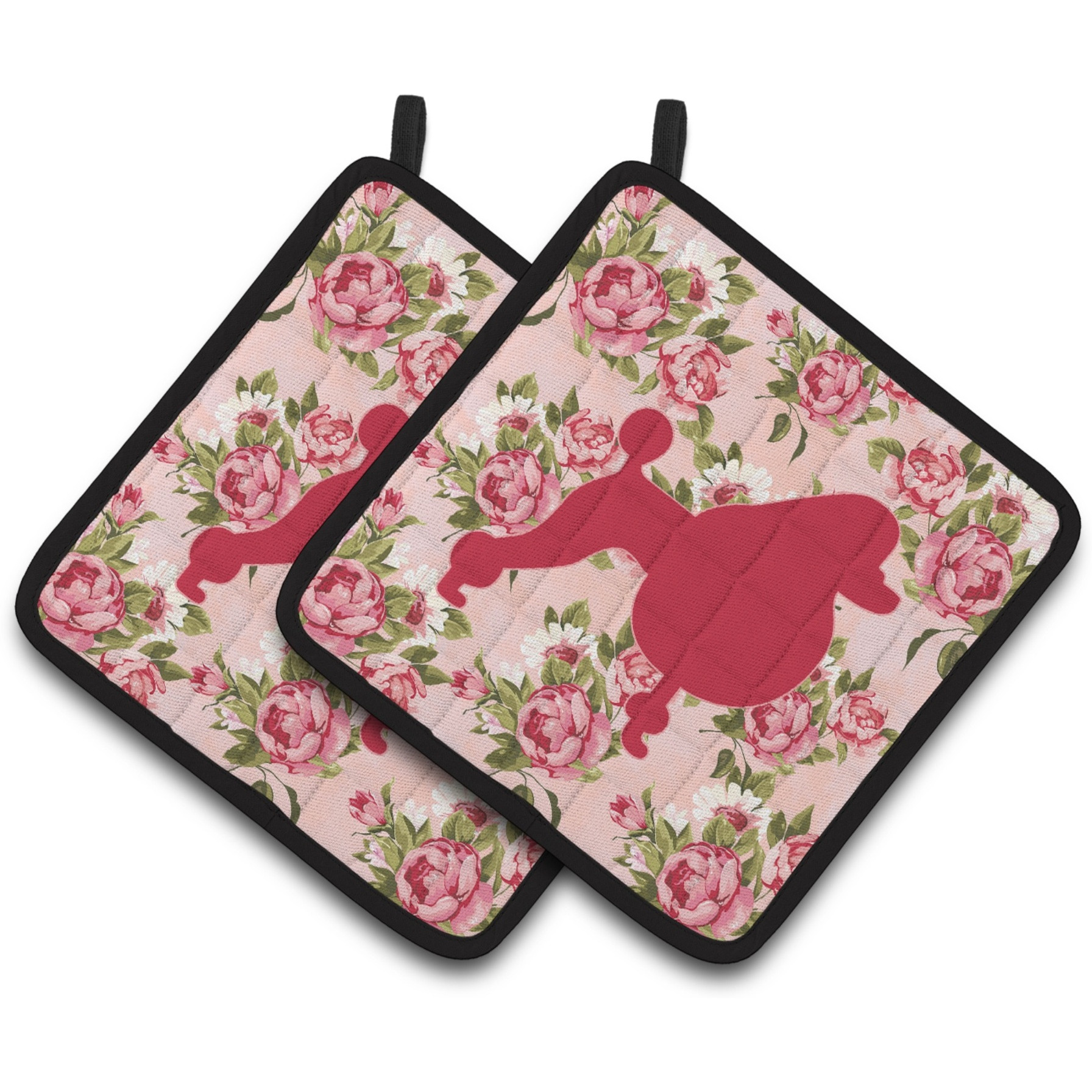 &quotCaroline's Treasures Poodle Shabby Chic Pink Roses Pair of Pot Holders BB1072-RS-PK-PTHD, 7.5HX7.5W, Multicolor"