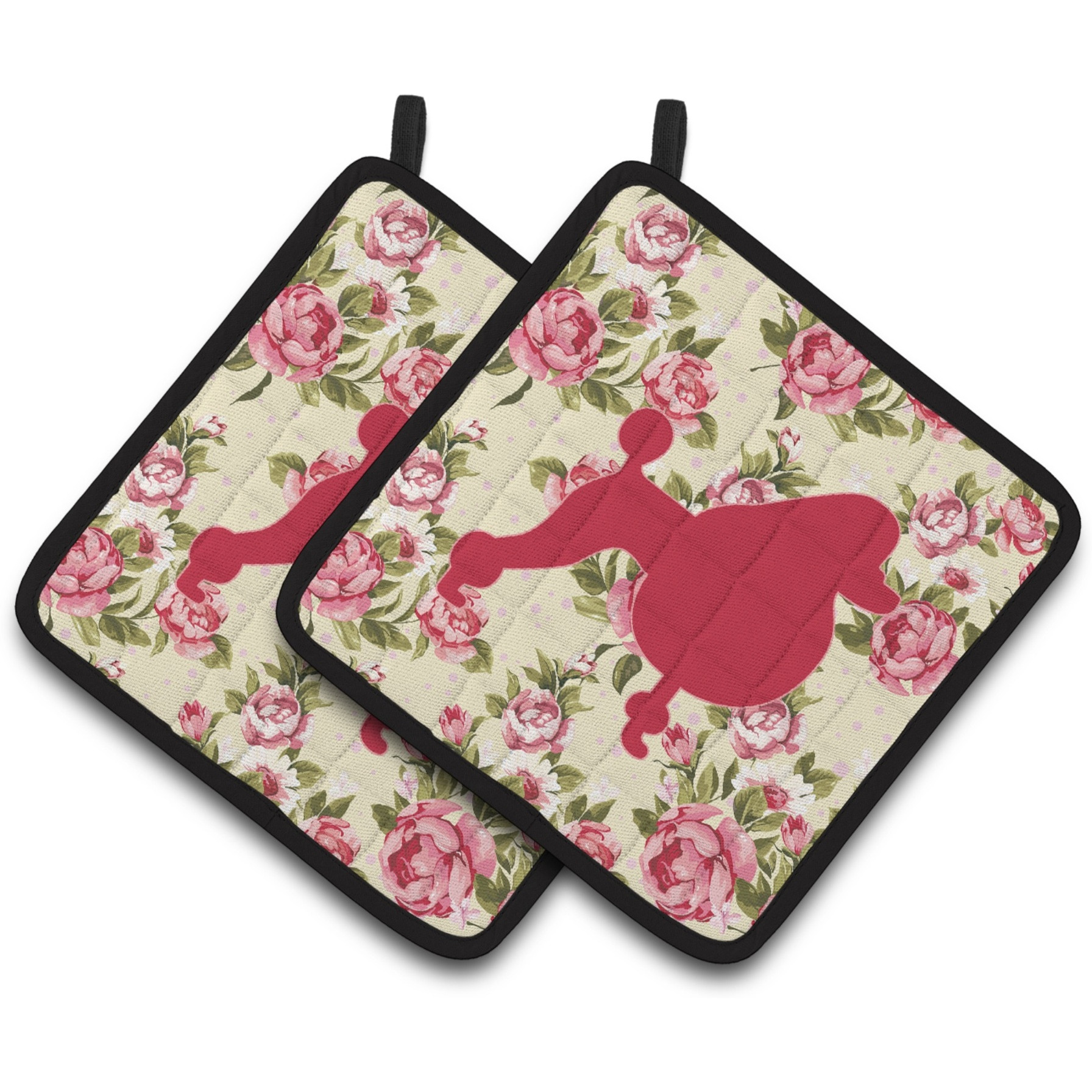 &quotCaroline's Treasures Poodle Shabby Chic Yellow Roses Pair of Pot Holders BB1072-RS-YW-PTHD, 7.5HX7.5W, Multicolor"