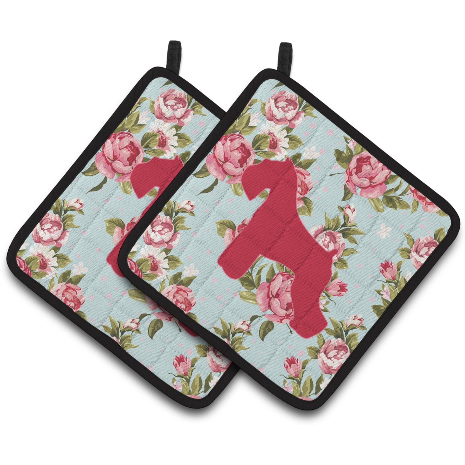 &quotCaroline's Treasures Schnauzer Shabby Chic Blue Roses Pair of Pot Holders BB1073-RS-BU-PTHD, 7.5HX7.5W, Multicolor"