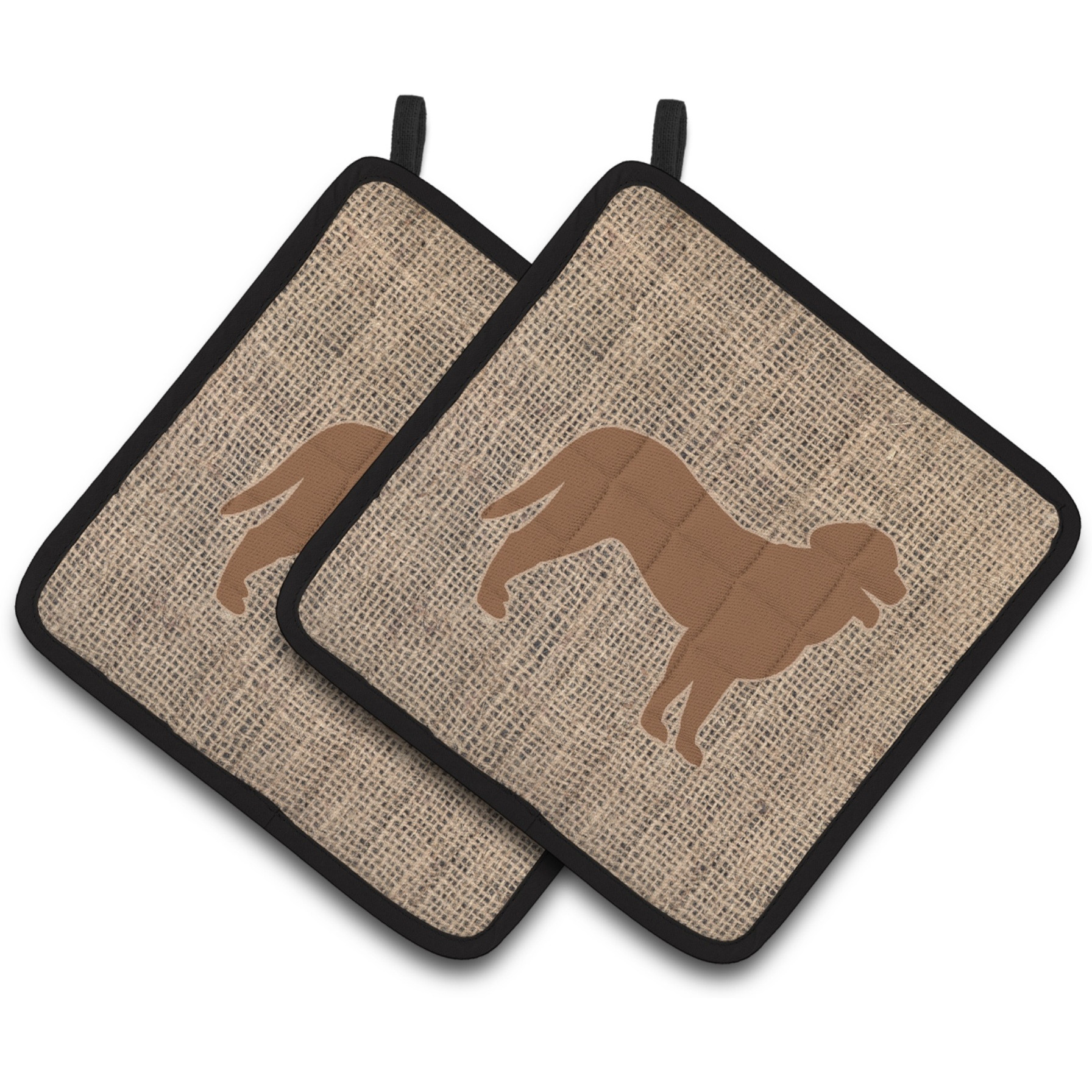 &quotCaroline's Treasures Curly Coated Retriever Faux Burlap & Brown Pair of Pot Holders BB1074-BL-BN-PTHD, 7.5HX7.5W, Multicolor"