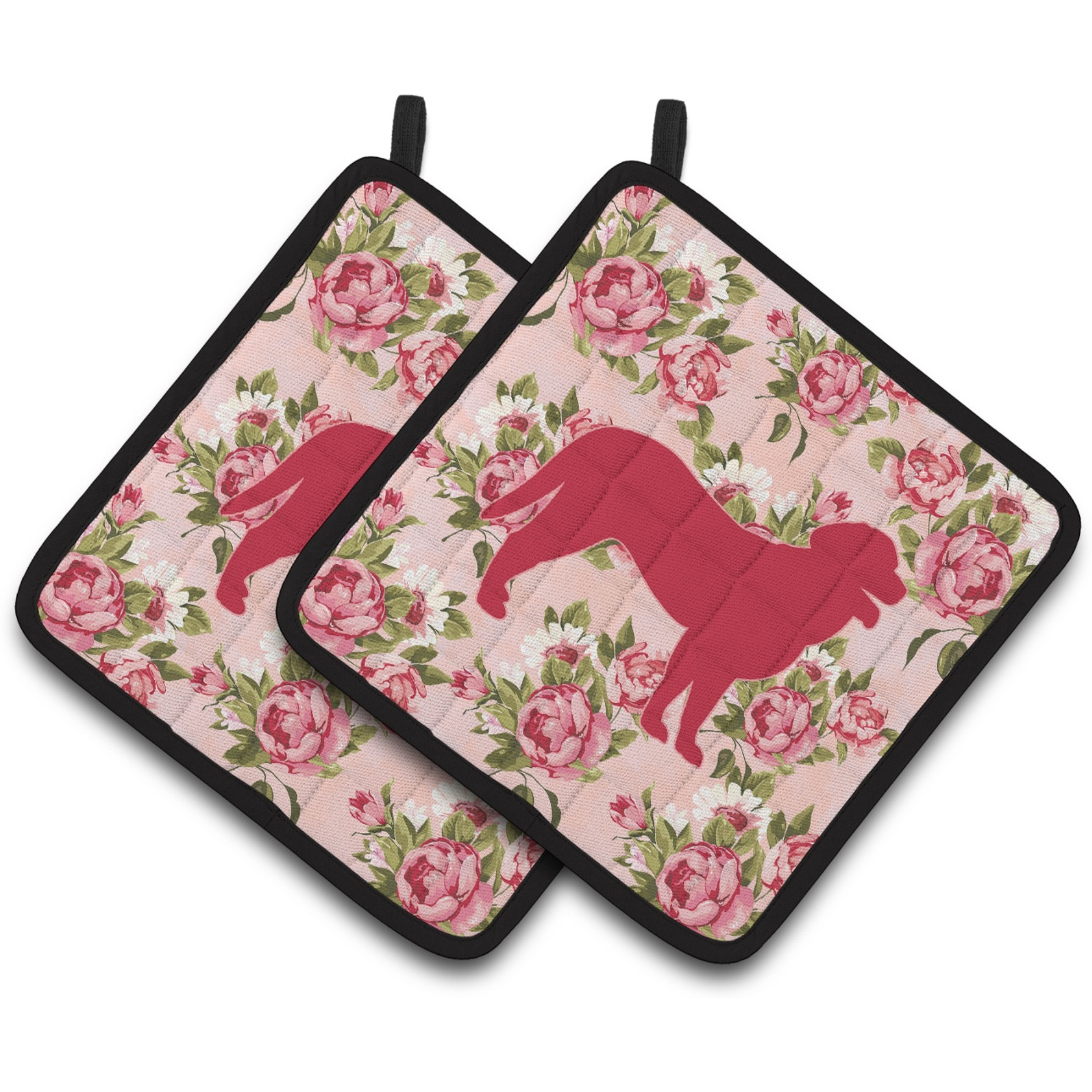 &quotCaroline's Treasures Curly Coated Retriever Shabby Chic Pink Roses Pair of Pot Holders BB1074-RS-PK-PTHD, 7.5HX7.5W, Multicolor"