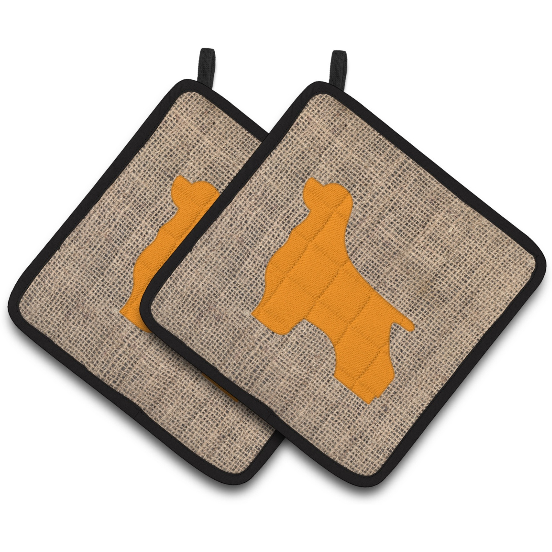 &quotCaroline's Treasures Cocker Spaniel Faux Burlap & Orange Pair of Pot Holders BB1075-BL-OR-PTHD, 7.5HX7.5W, Multicolor"