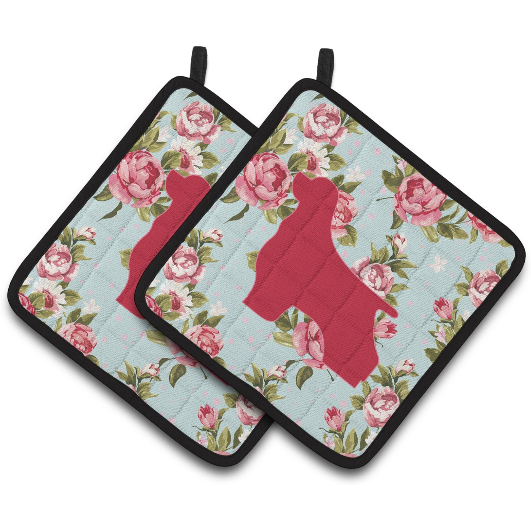 &quotCaroline's Treasures BB1075-RS-BU-PTHD Cocker Spaniel Shabby Chic Blue Roses Pot Holders (1 Pair), 7.5"" x 7.5"", Multicolor"
